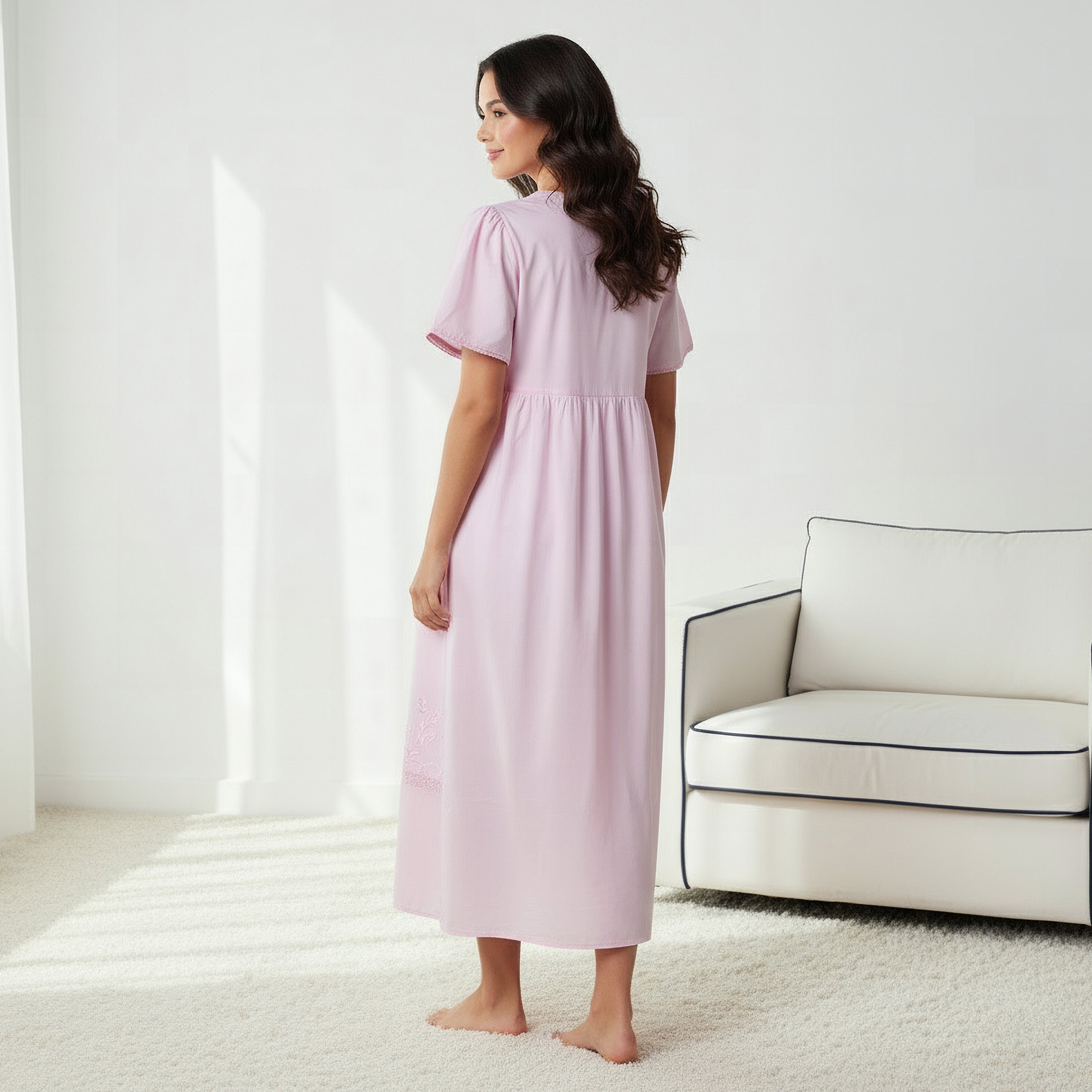 Night Dress with Short Sleeves and Embroidery Cotton-women-clothing-nightwear-nighties-image-3