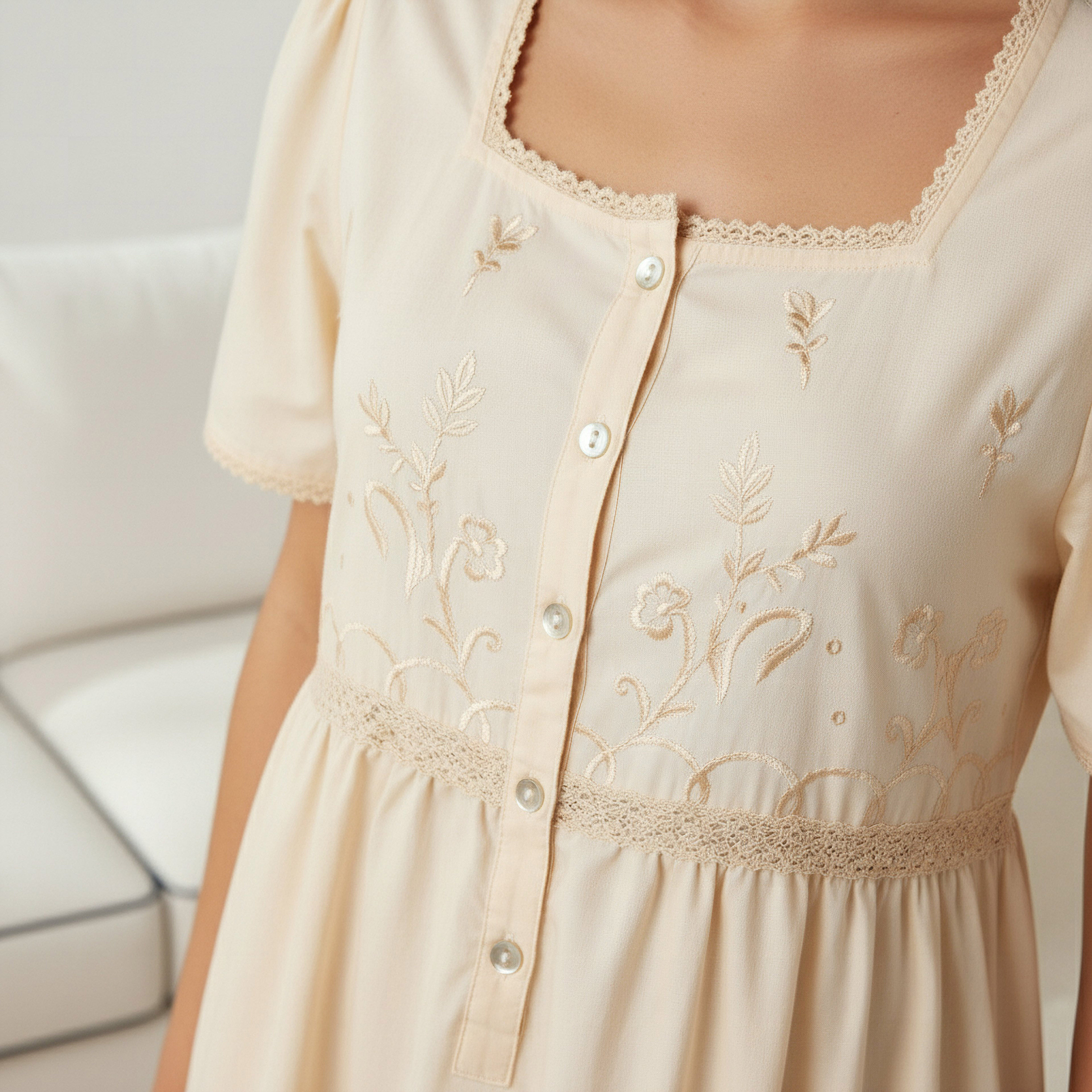 Night Dress with Short Sleeves and Embroidery Cotton-women-clothing-nightwear-nighties-image-4