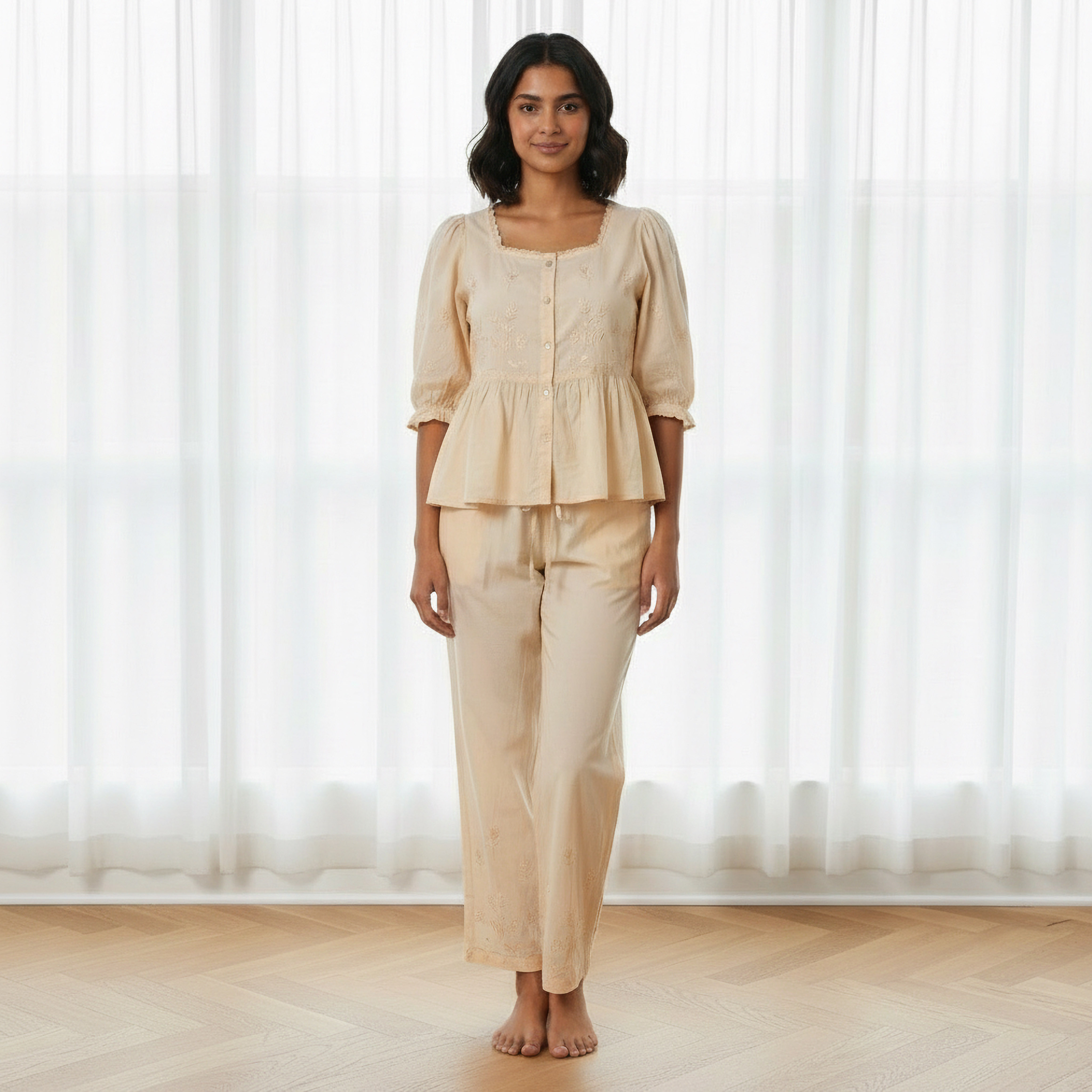Pyjama Set Button Down Top & Trousers Cotton-women-clothing-nightwear-pyjamas-longsets-image-1