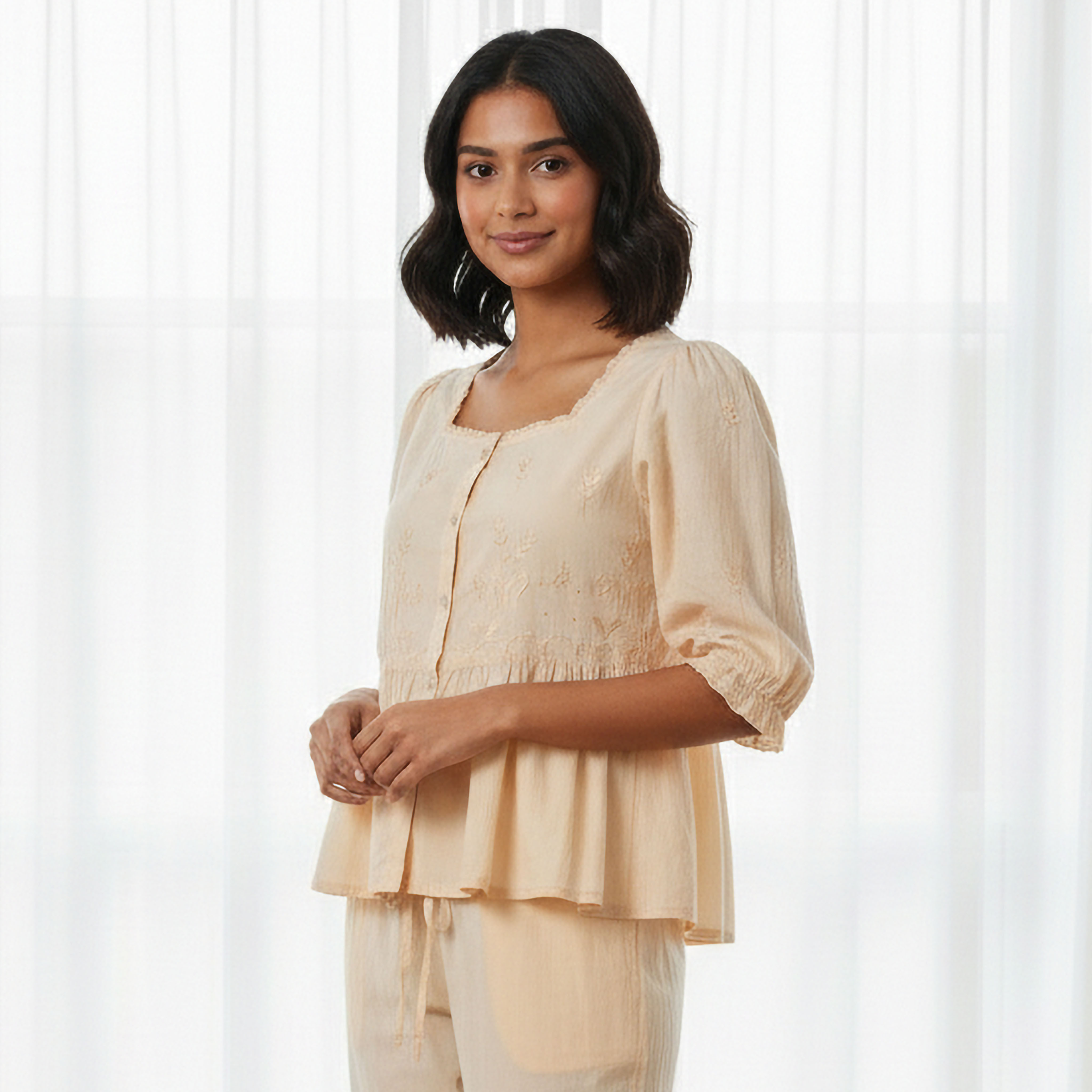 Pyjama Set Button Down Top & Trousers Cotton-women-clothing-nightwear-pyjamas-longsets-image-2