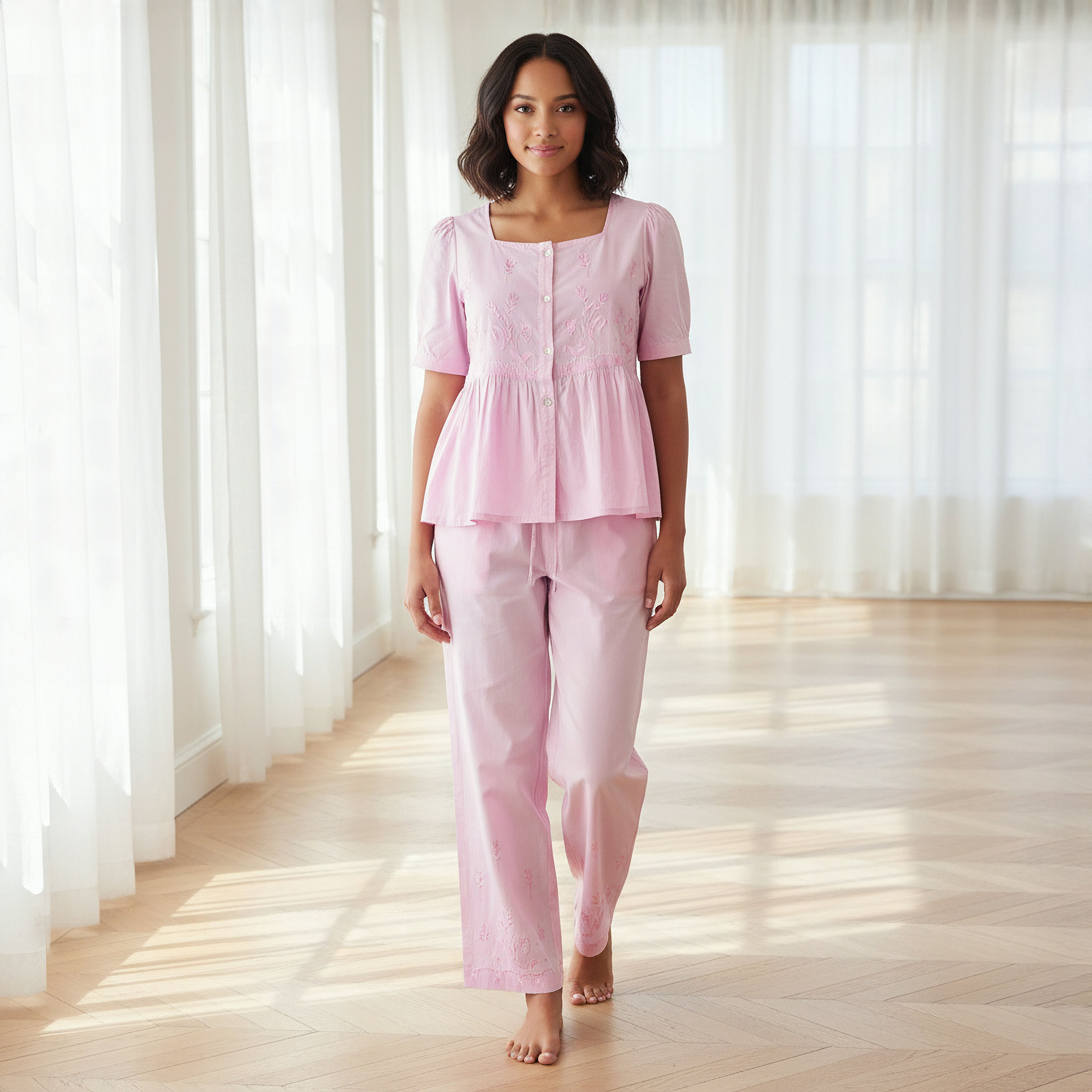 Pyjama Set Button Down Top & Trousers Cotton-women-clothing-nightwear-pyjamas-longsets-image-1