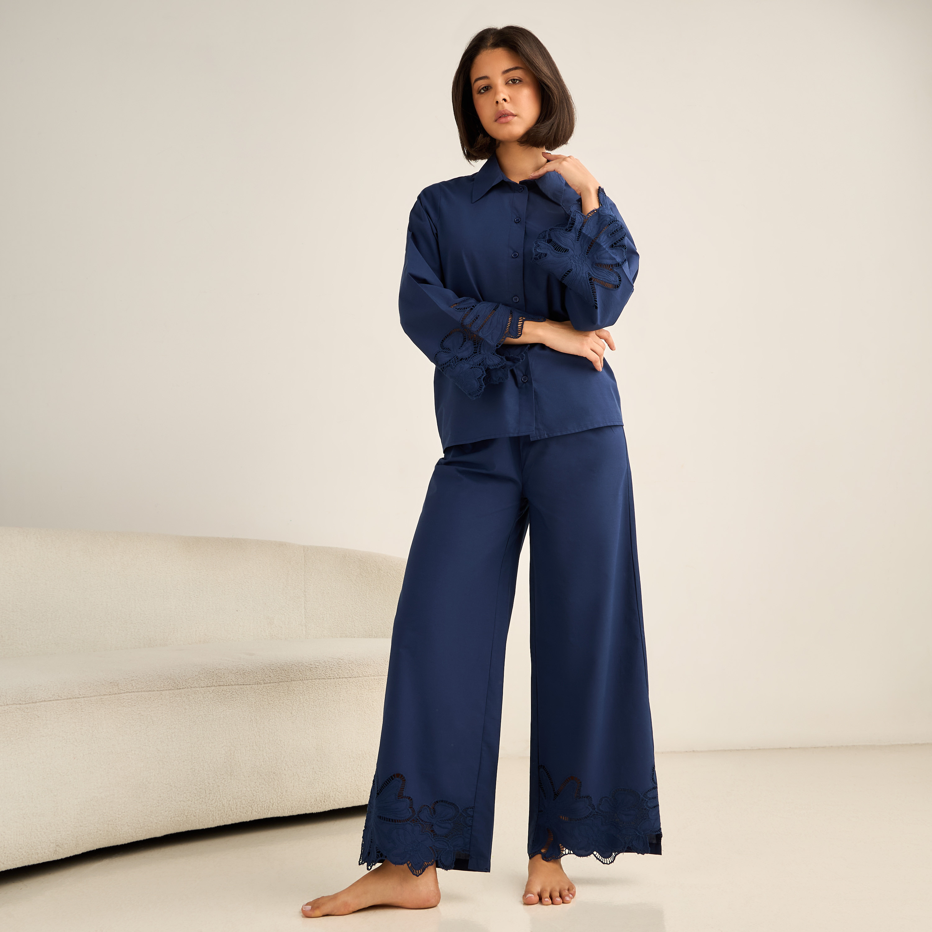 Pyjama Set Button-Down Shirt & Trousers-women-clothing-nightwear-pyjamas-longsets-image-1
