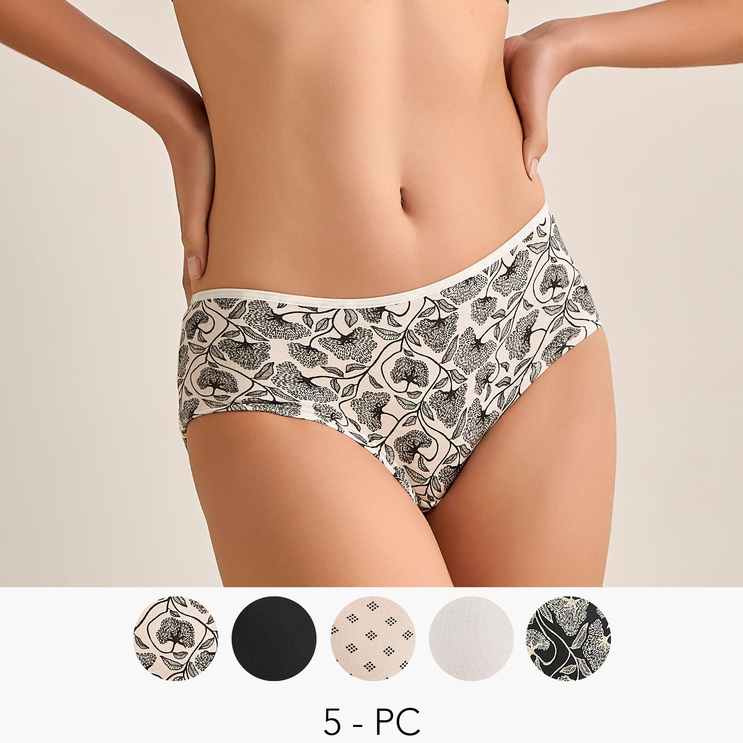 سراويل داخلية بطبعات متنوعة - طقم من 5 قطع-women-clothing-lingerie-panties-image-1
