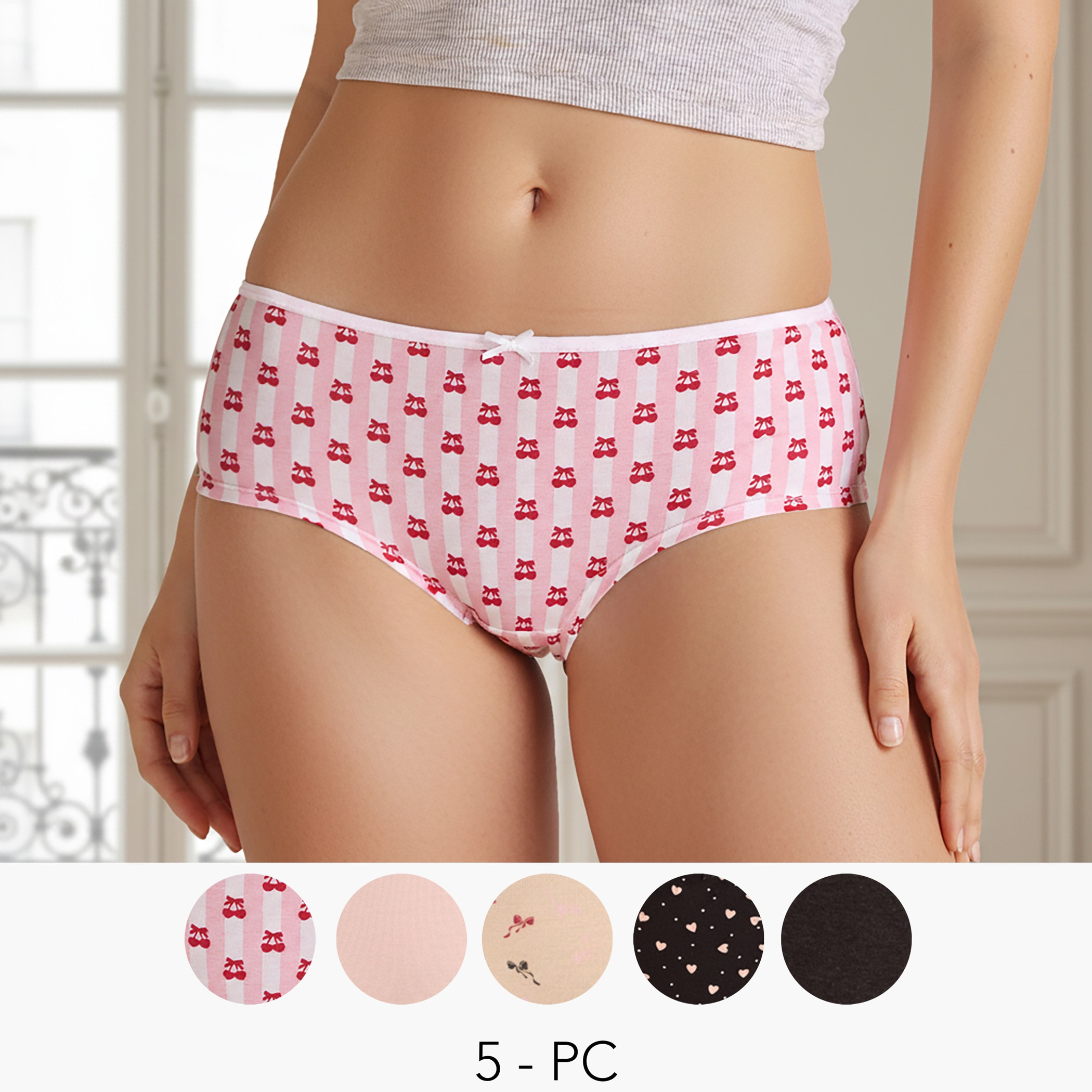 Set of 5 - Hipster Briefs with Assorted Print-women-clothing-lingerie-panties-image-1