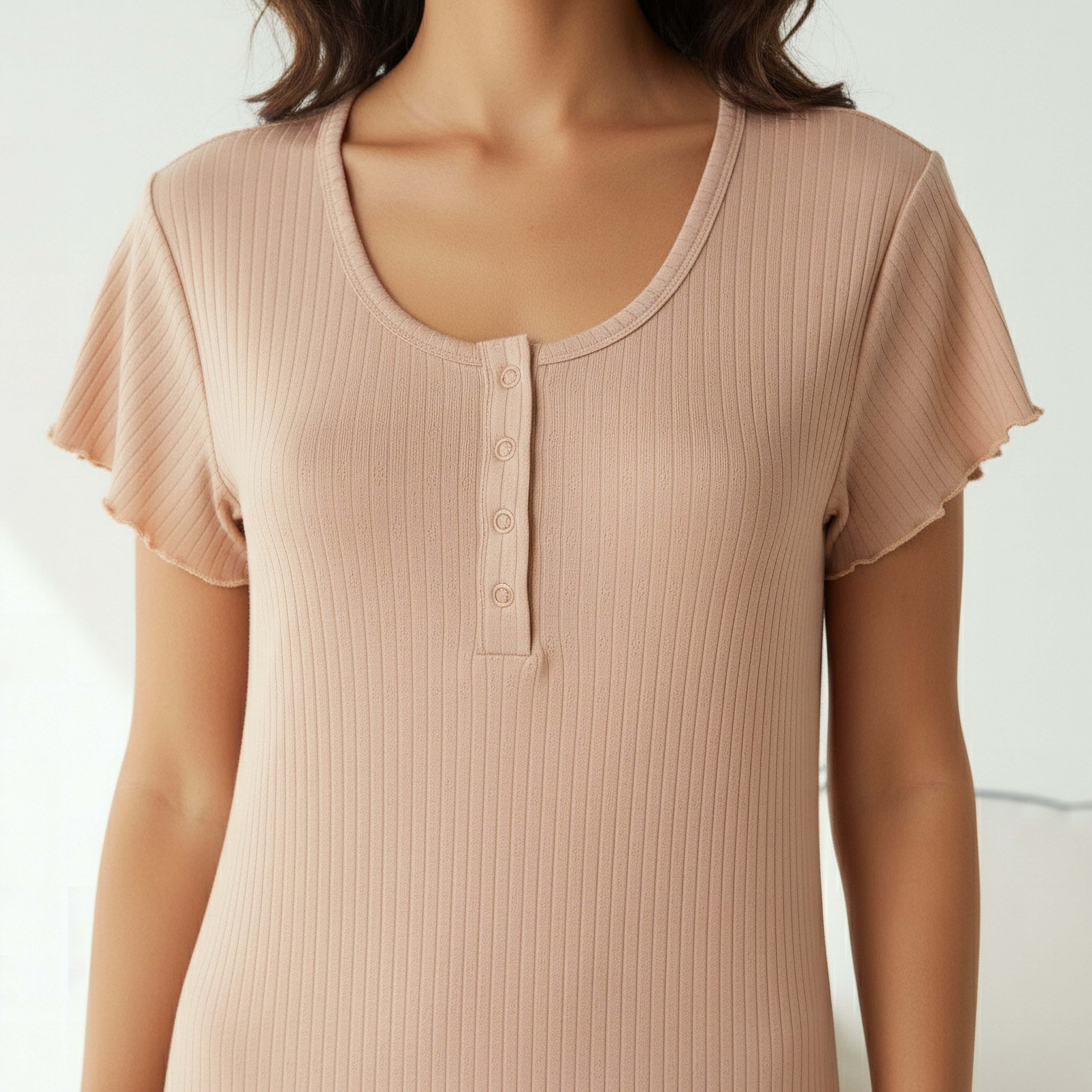 Night Dress with Short Sleeves and Ribbed Design-women-clothing-nightwear-nighties-image-4