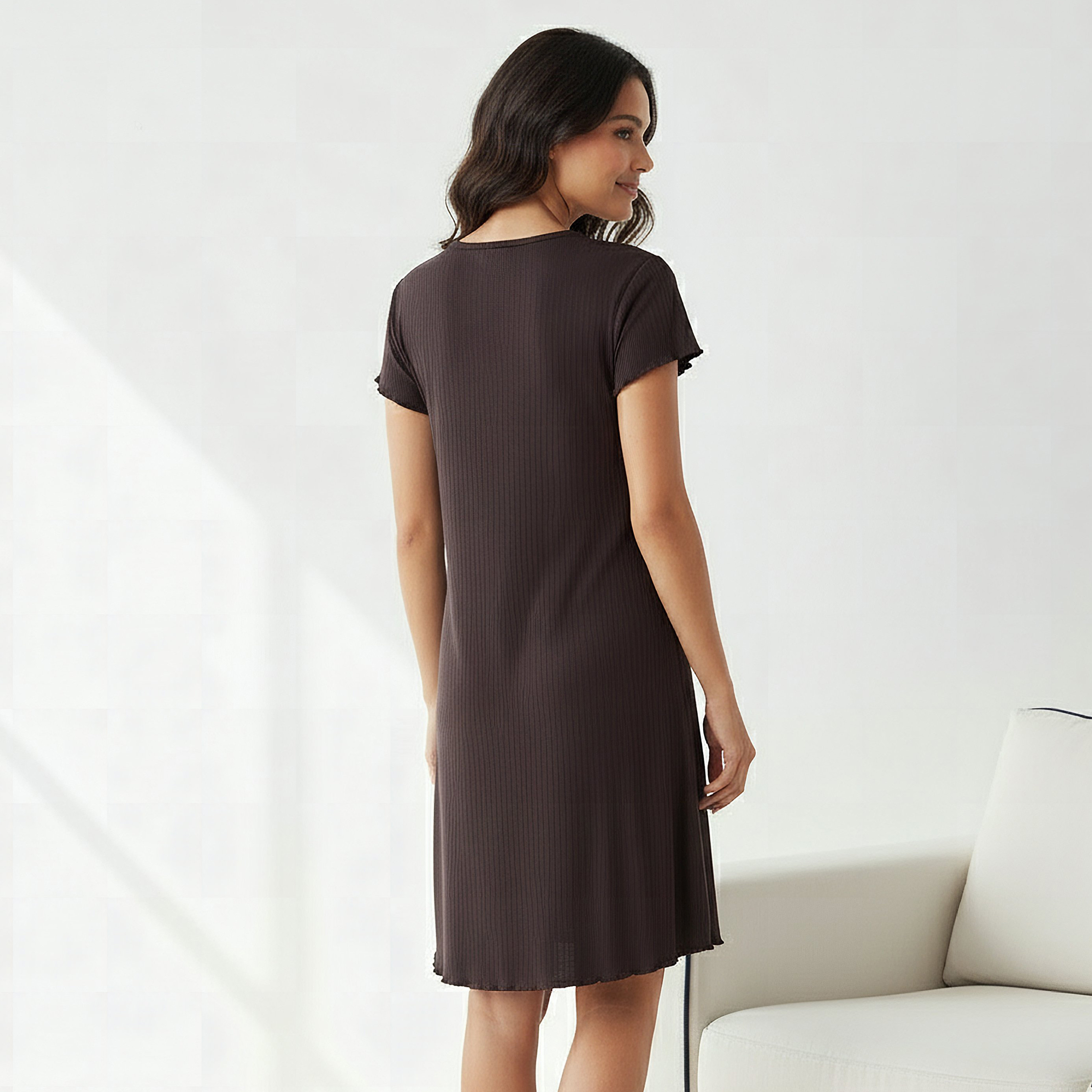 Night Dress with Short Sleeves and Ribbed Design-women-clothing-nightwear-nighties-image-3