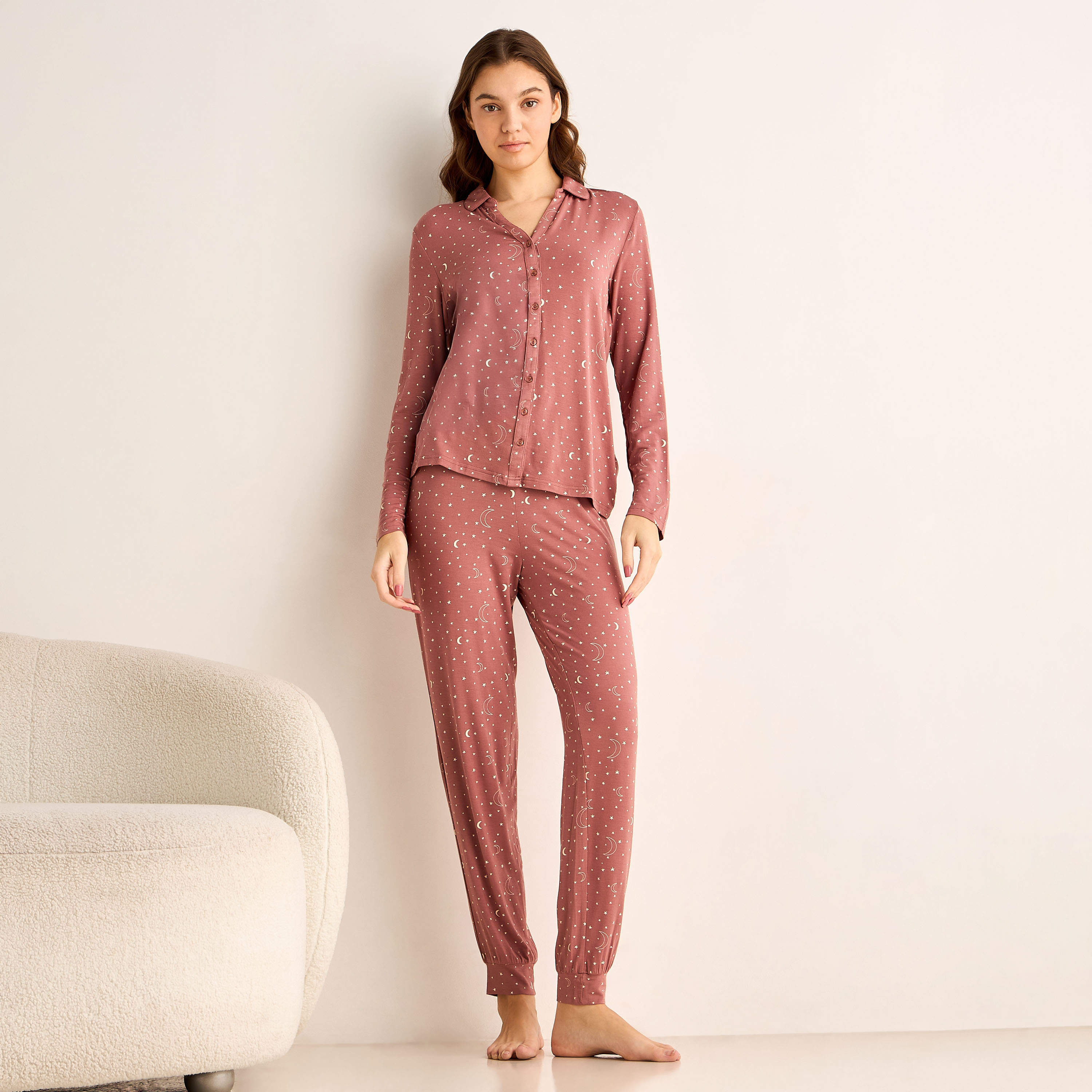 Pyjama Set Button-Down Shirt and Pants Modal-women-clothing-nightwear-pyjamas-longsets-image-1