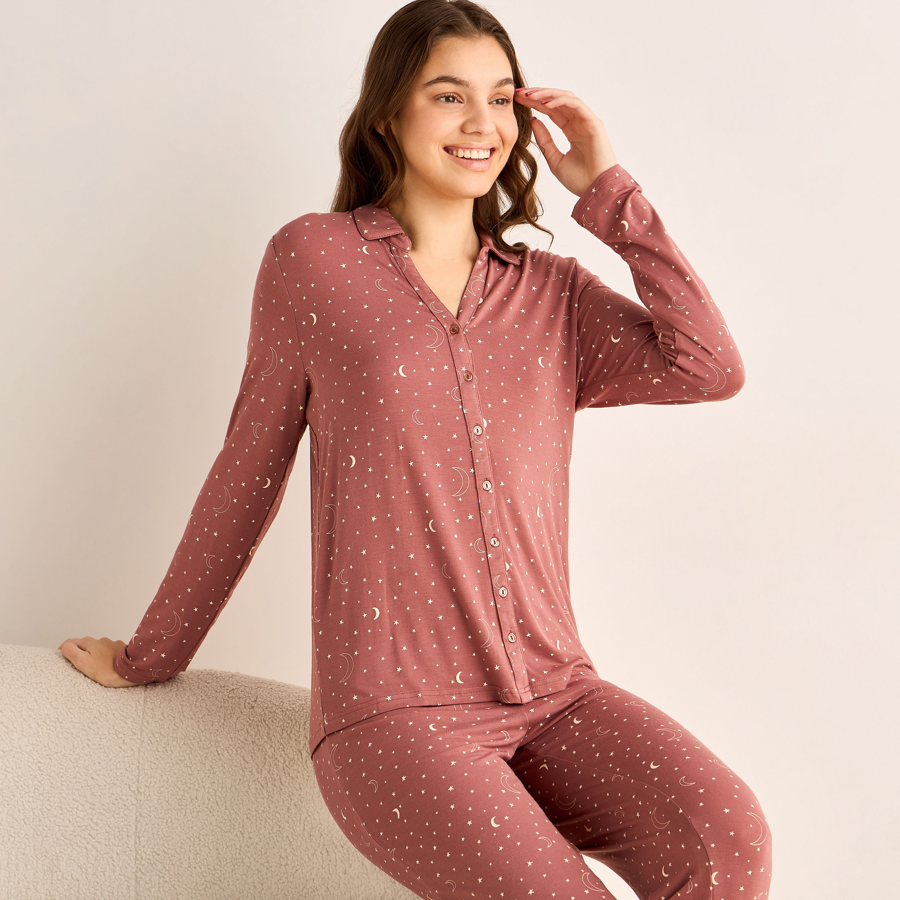 Pyjama Set Button-Down Shirt and Pants Modal-women-clothing-nightwear-pyjamas-longsets-image-6