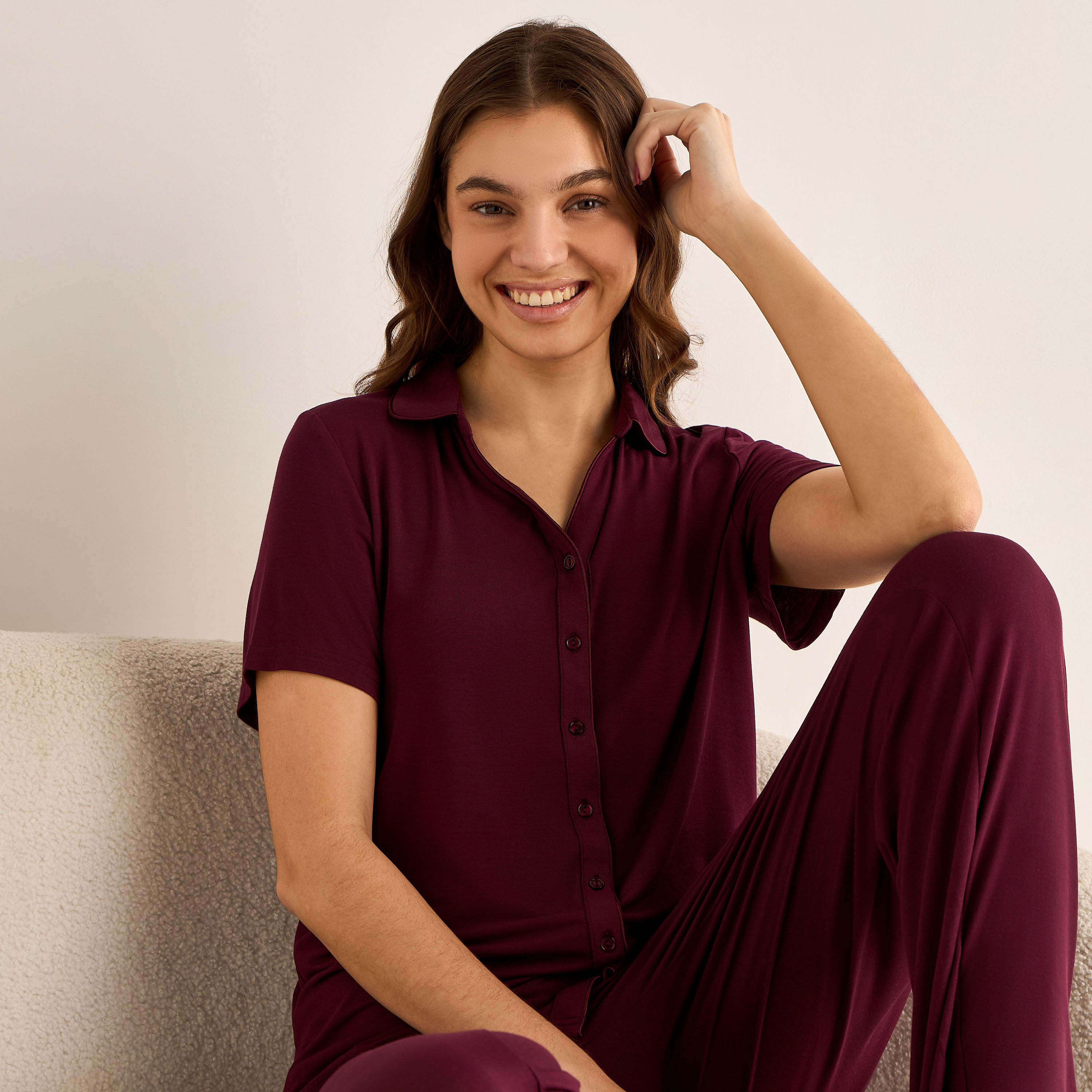 Pyjama Set Button-Down Shirt and Pants Modal-women-clothing-nightwear-pyjamas-longsets-image-6