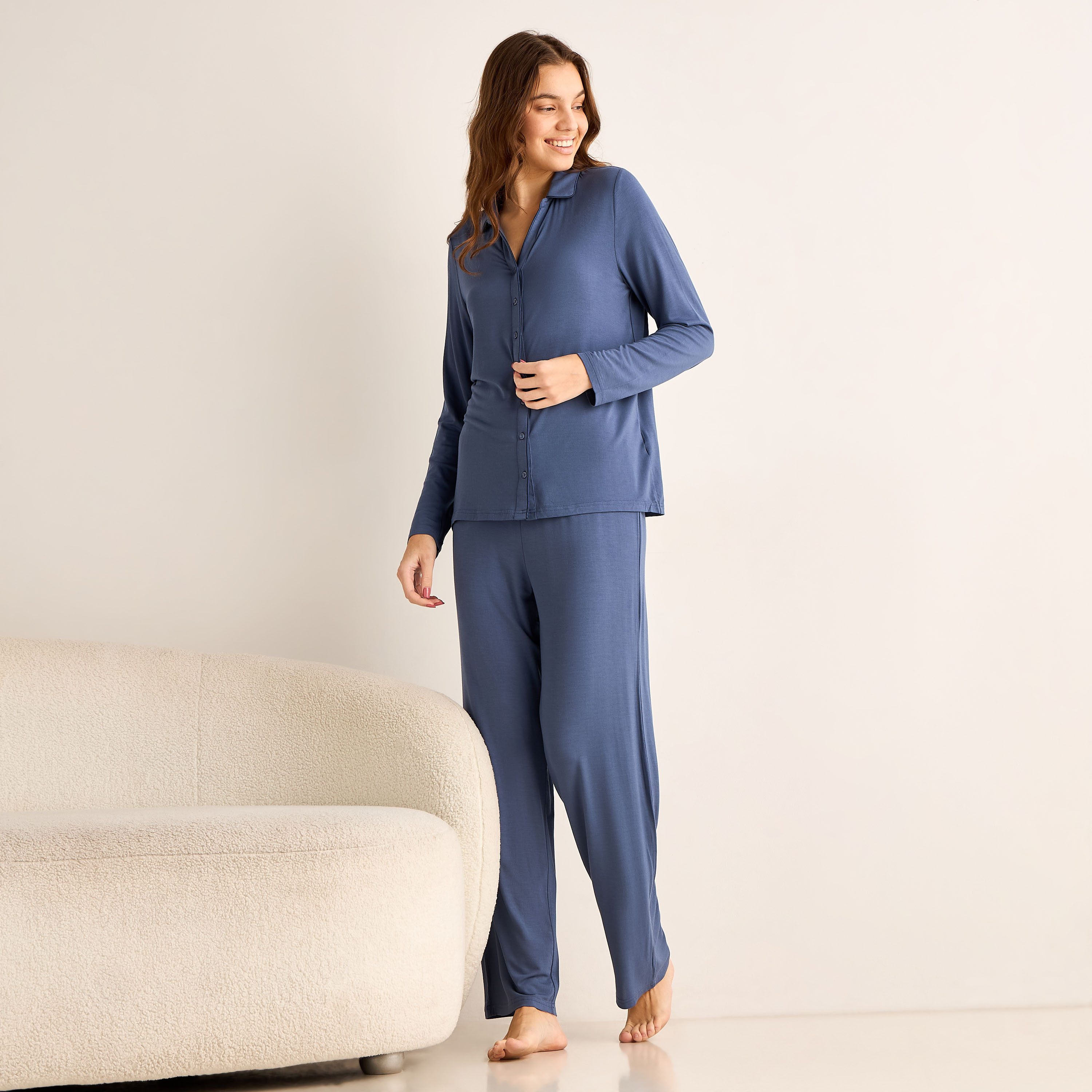 Pyjama Set Button-Down Shirt and Pants Modal-women-clothing-nightwear-pyjamas-longsets-image-1