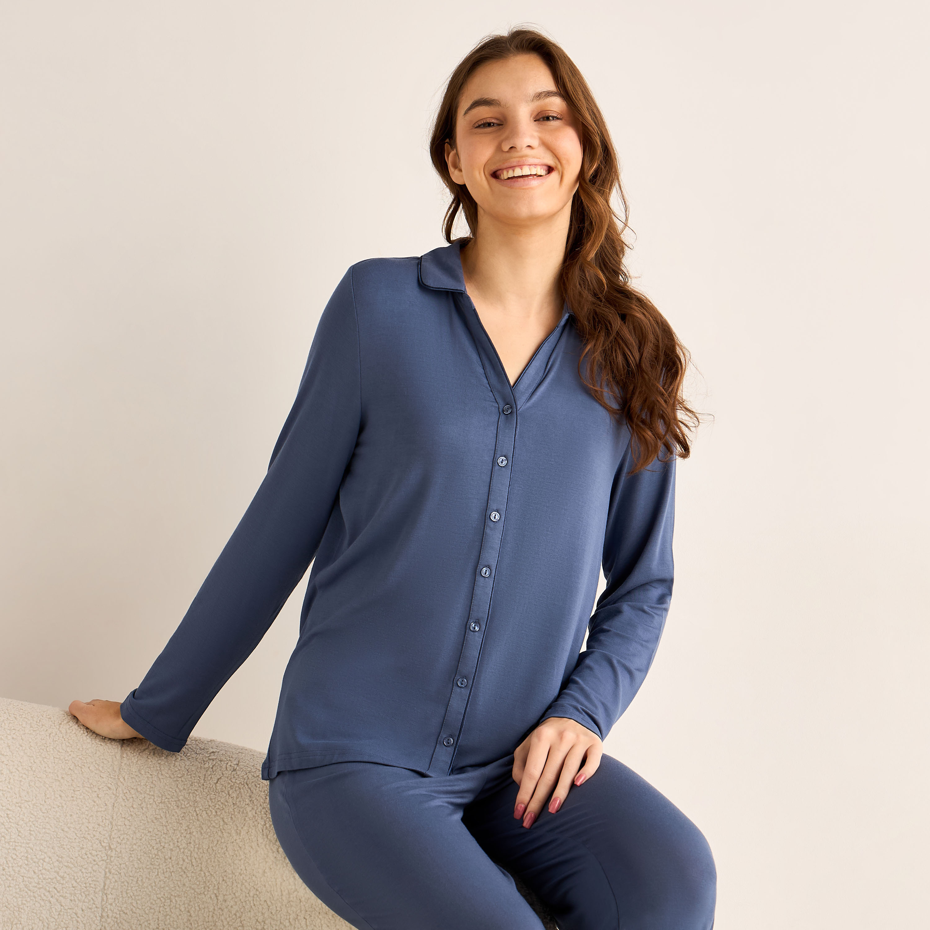 Pyjama Set Button-Down Shirt and Pants Modal-women-clothing-nightwear-pyjamas-longsets-image-6