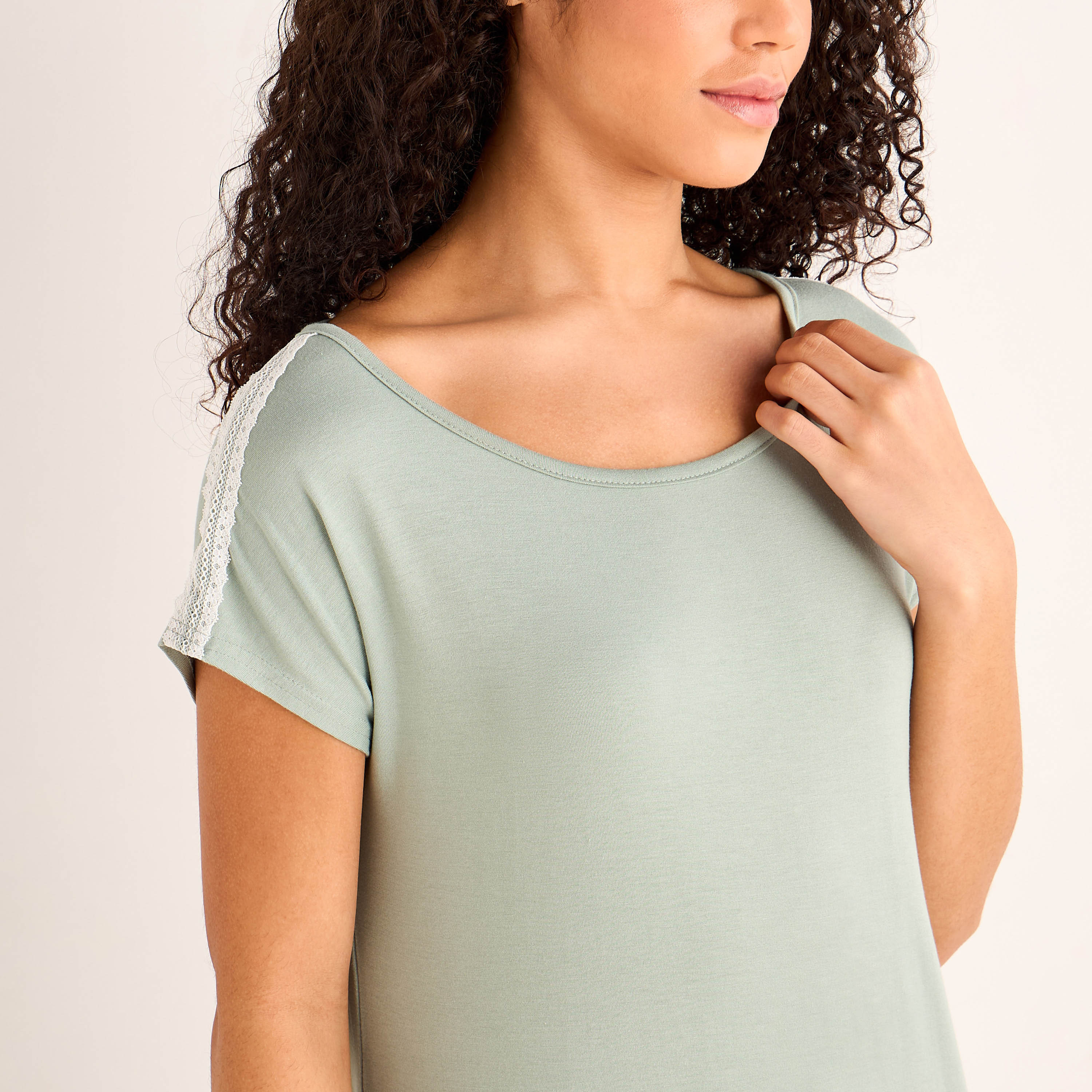 Night Dress Short Sleeves with Lace Detail-women-clothing-nightwear-nighties-image-4