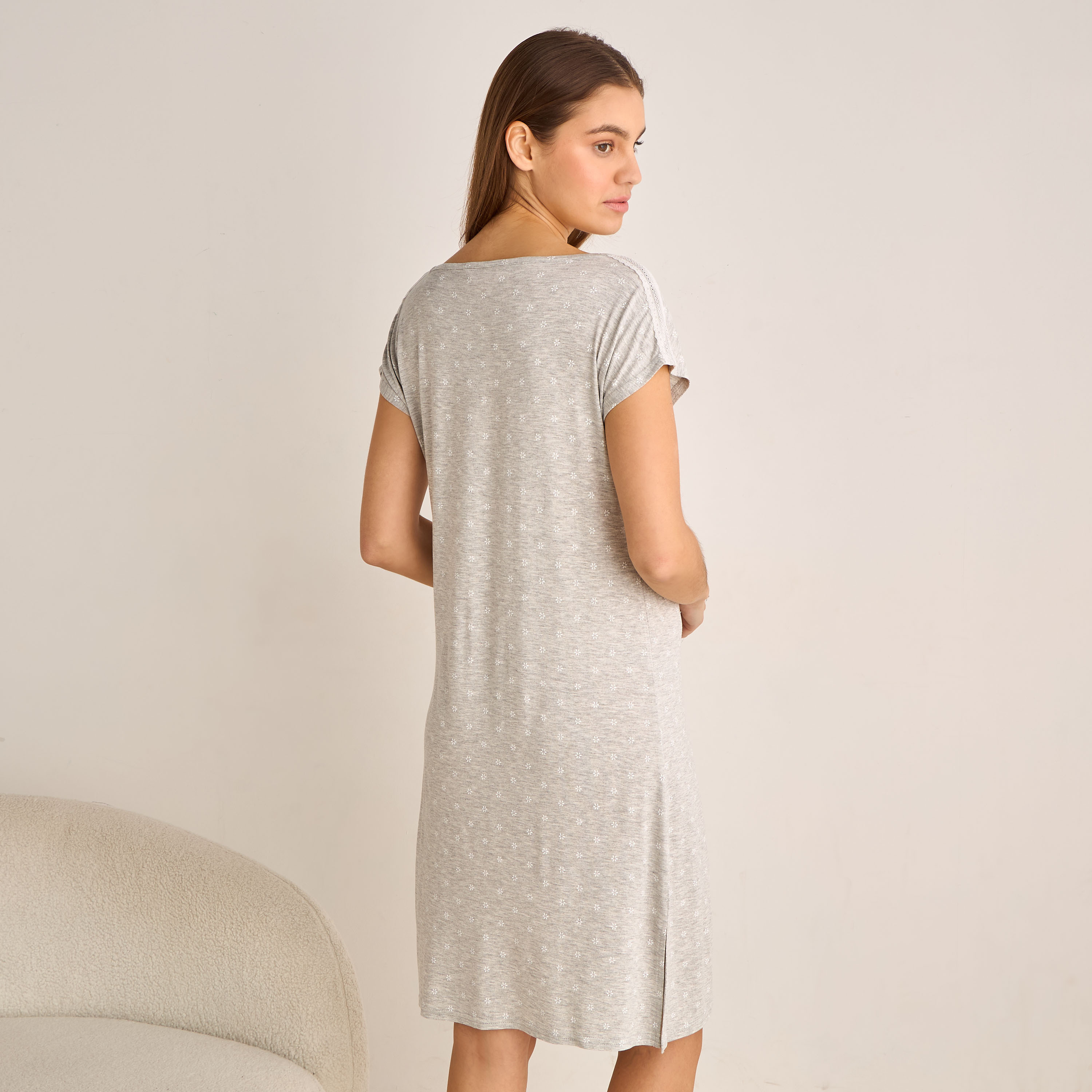 Night Dress Short Sleeves Floral Print-women-clothing-nightwear-nighties-image-3
