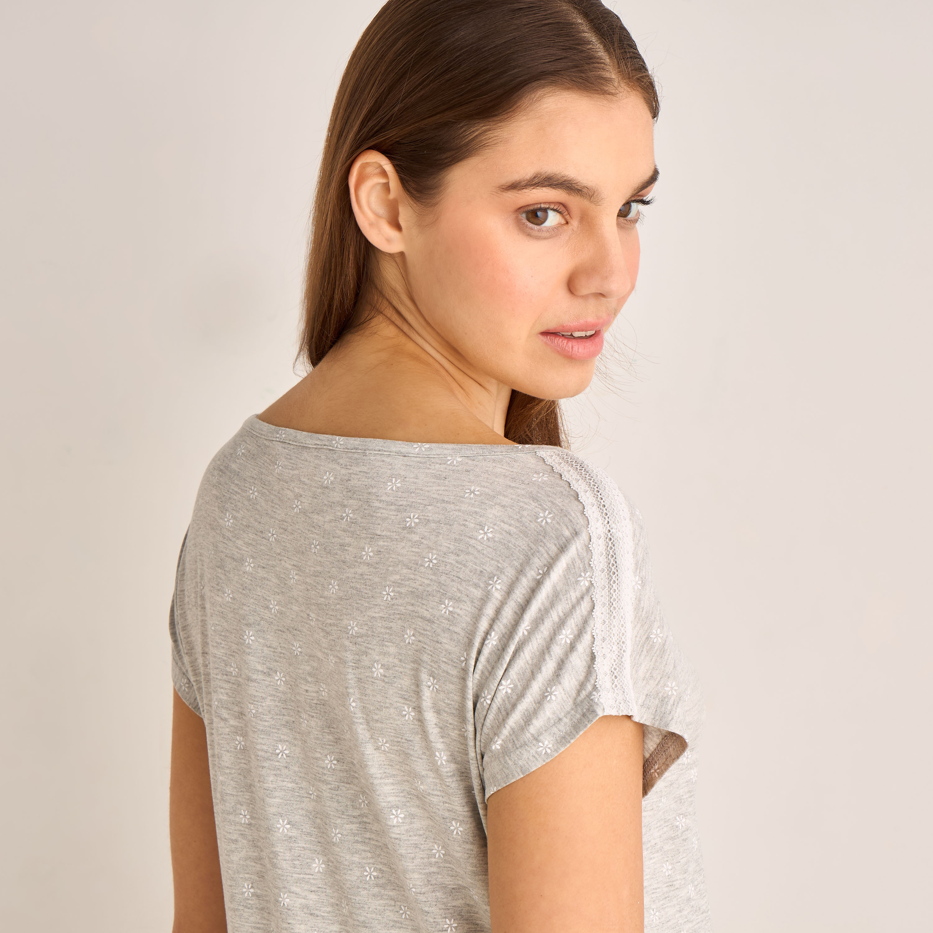 Night Dress Short Sleeves Floral Print-women-clothing-nightwear-nighties-image-4