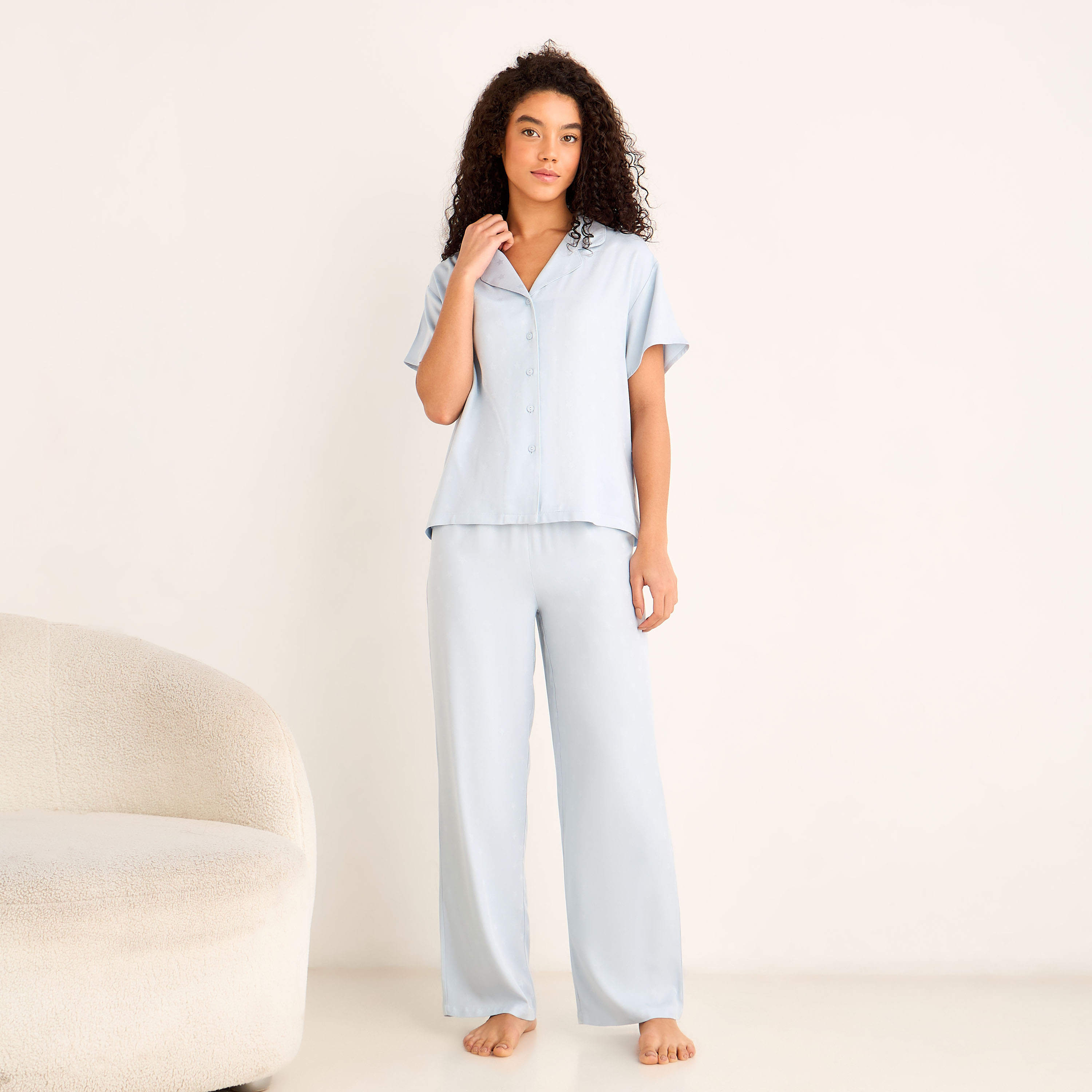 Pyjama Set Button-Down Shirt & Trousers-women-clothing-nightwear-pyjamas-longsets-image-1