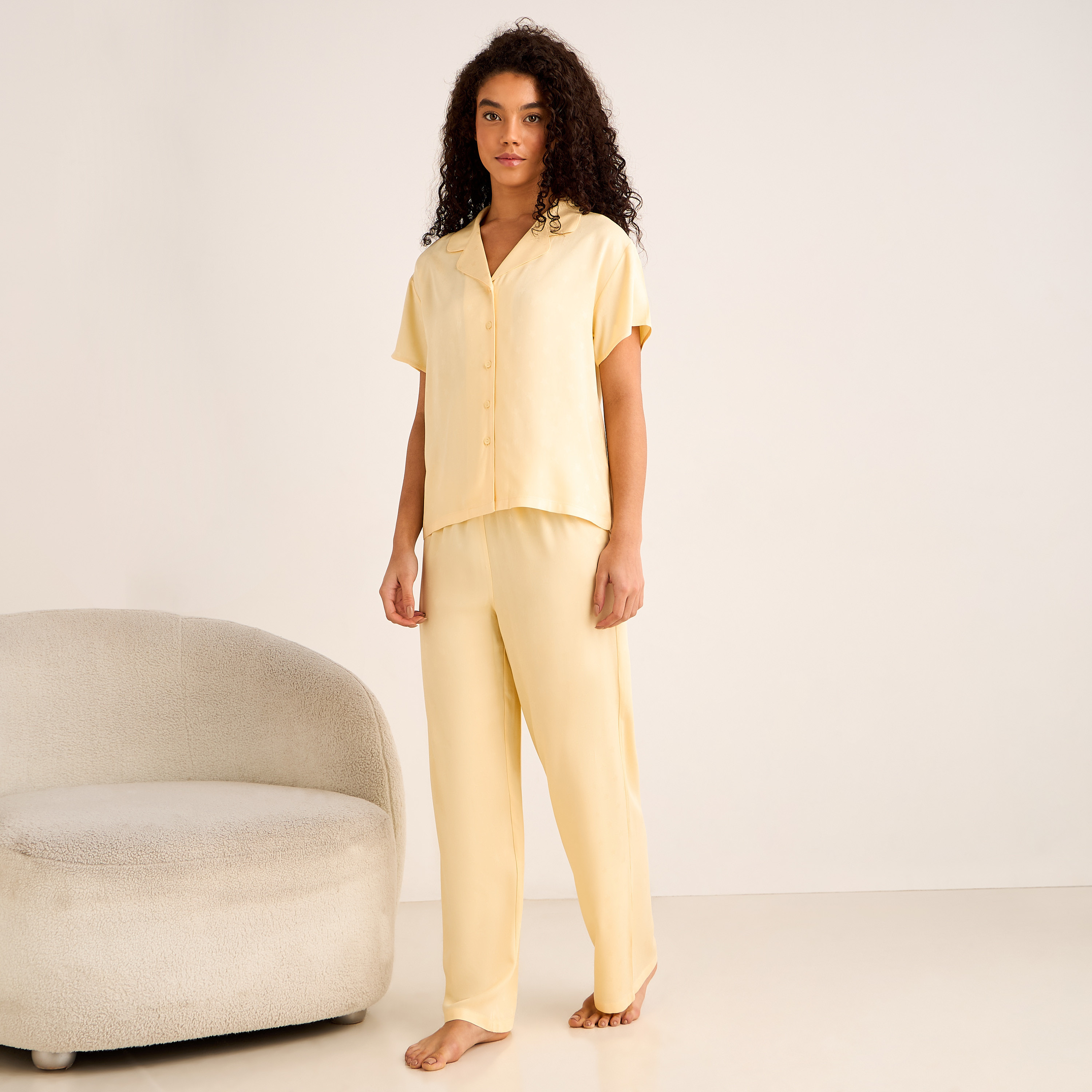 Pyjama Set Button-Down Shirt & Trousers-women-clothing-nightwear-pyjamas-longsets-image-1