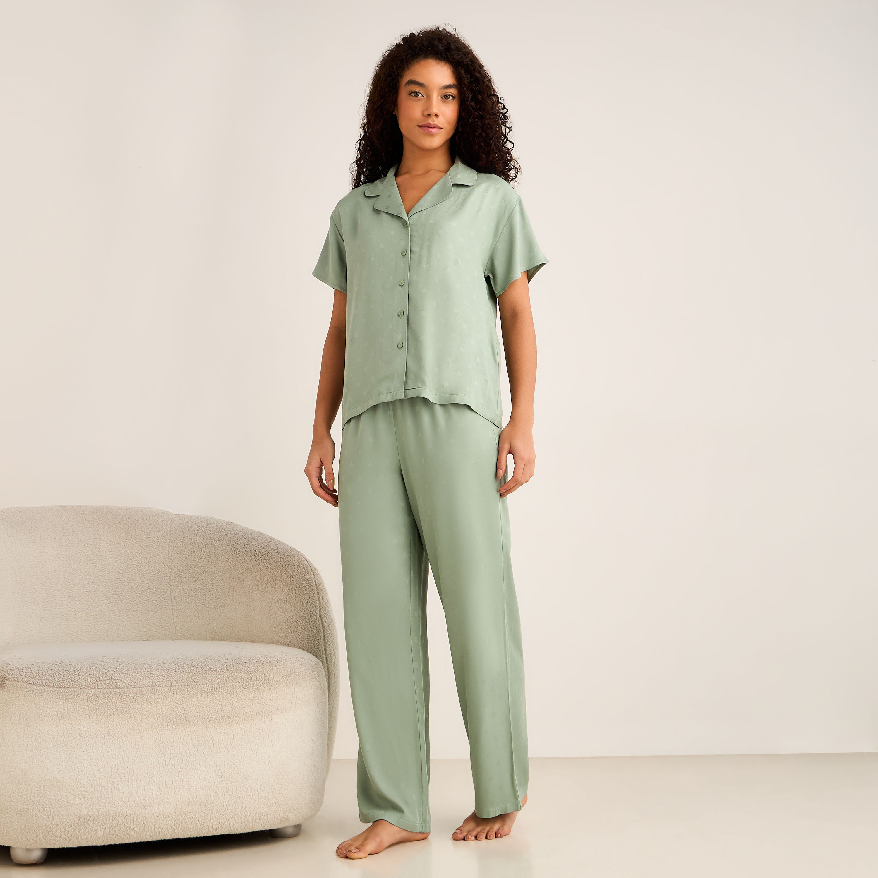 Pyjama Set Button-Down Shirt & Trousers-women-clothing-nightwear-pyjamas-longsets-image-1