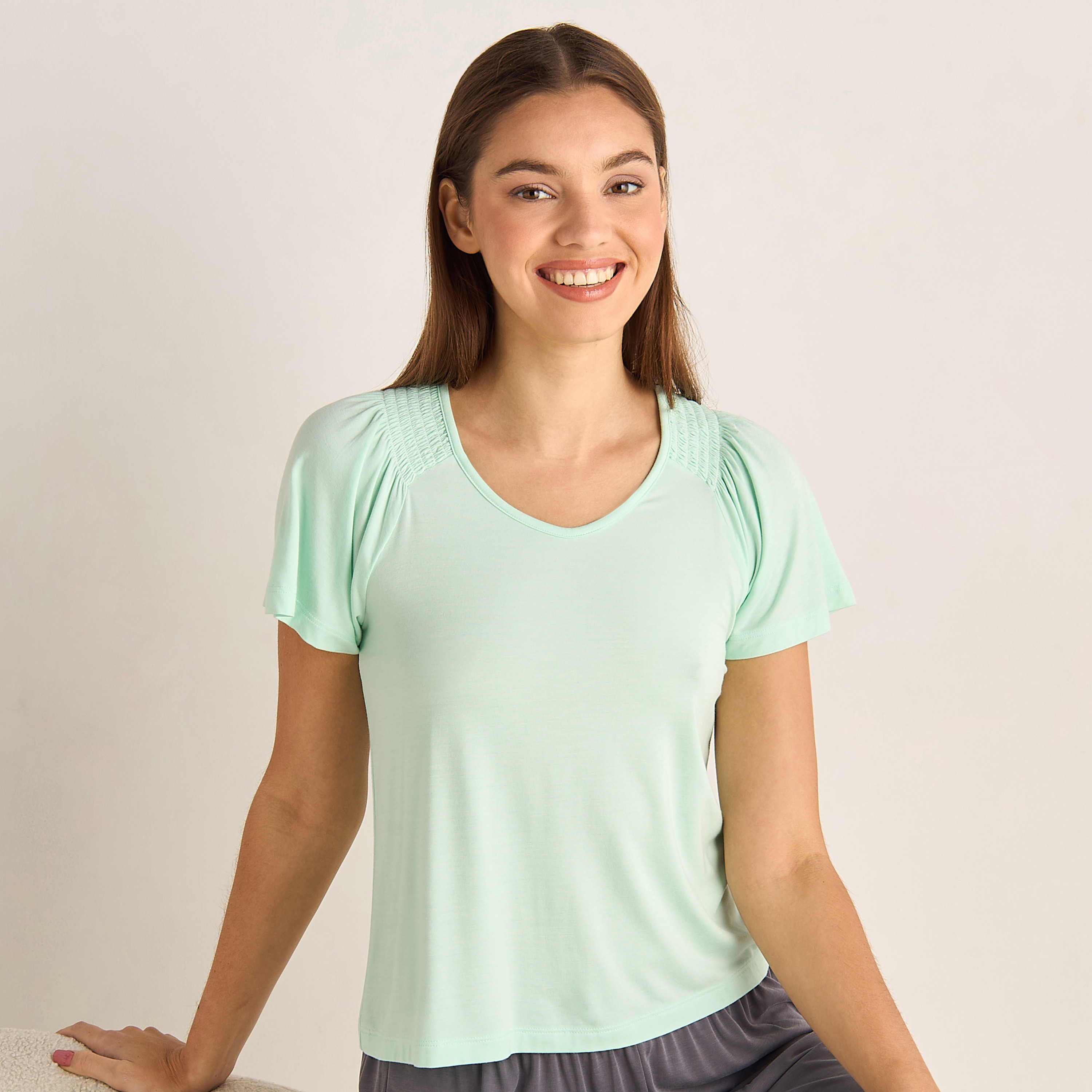 Plain Pyjama Set T-shirt-women-clothing-nightwear-pyjamas-tops-image-1