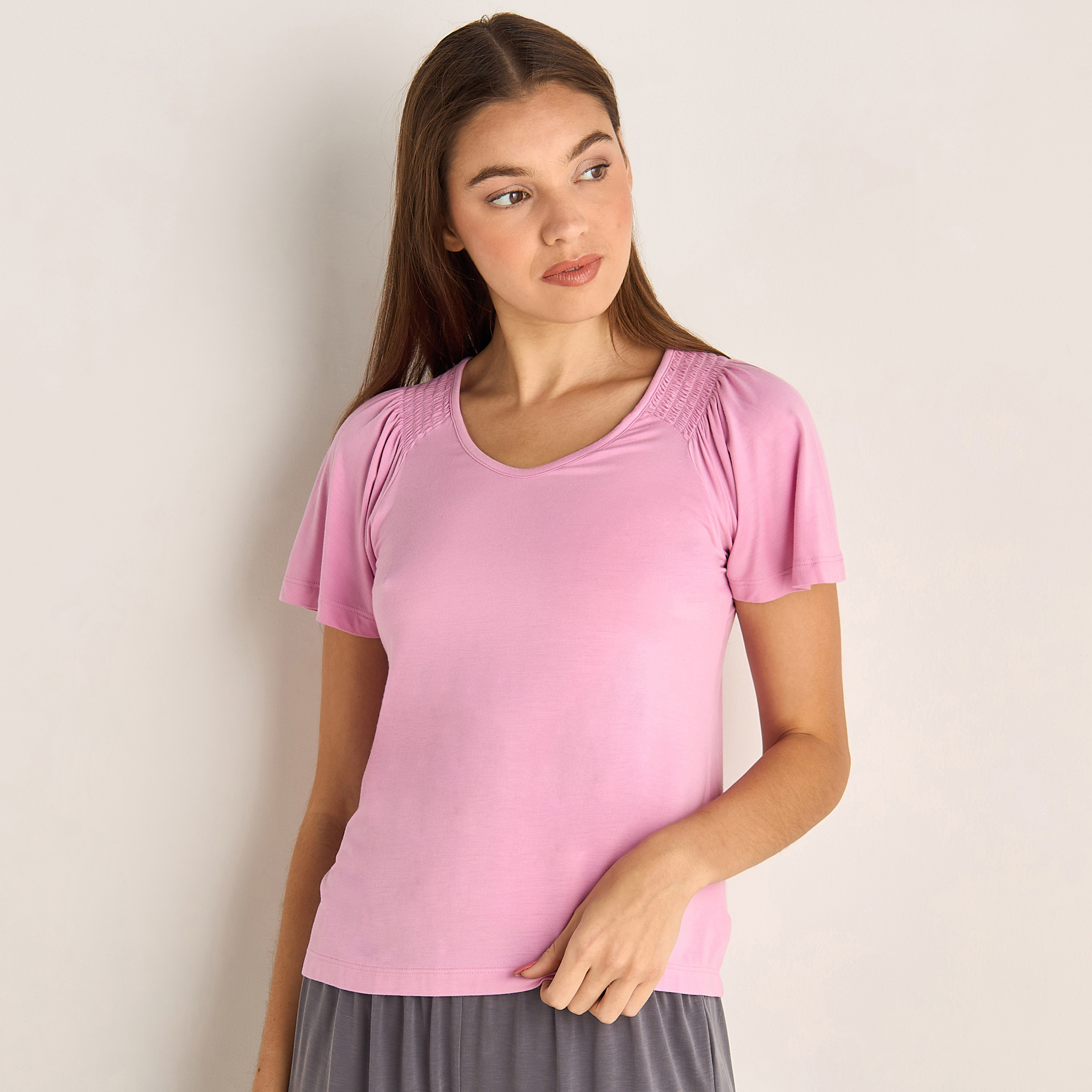 Plain Pyjama Set T-shirt-women-clothing-nightwear-pyjamas-tops-image-1