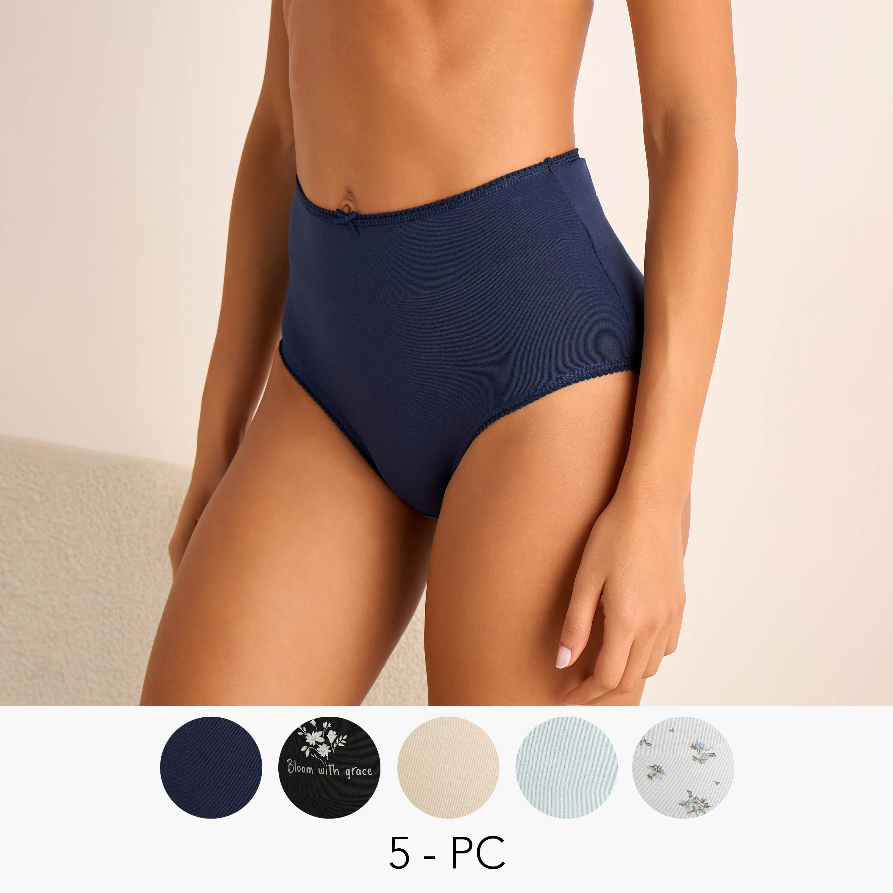 Set of 5 - Full Briefs High Waist Bow Accent-women-clothing-lingerie-panties-image-1