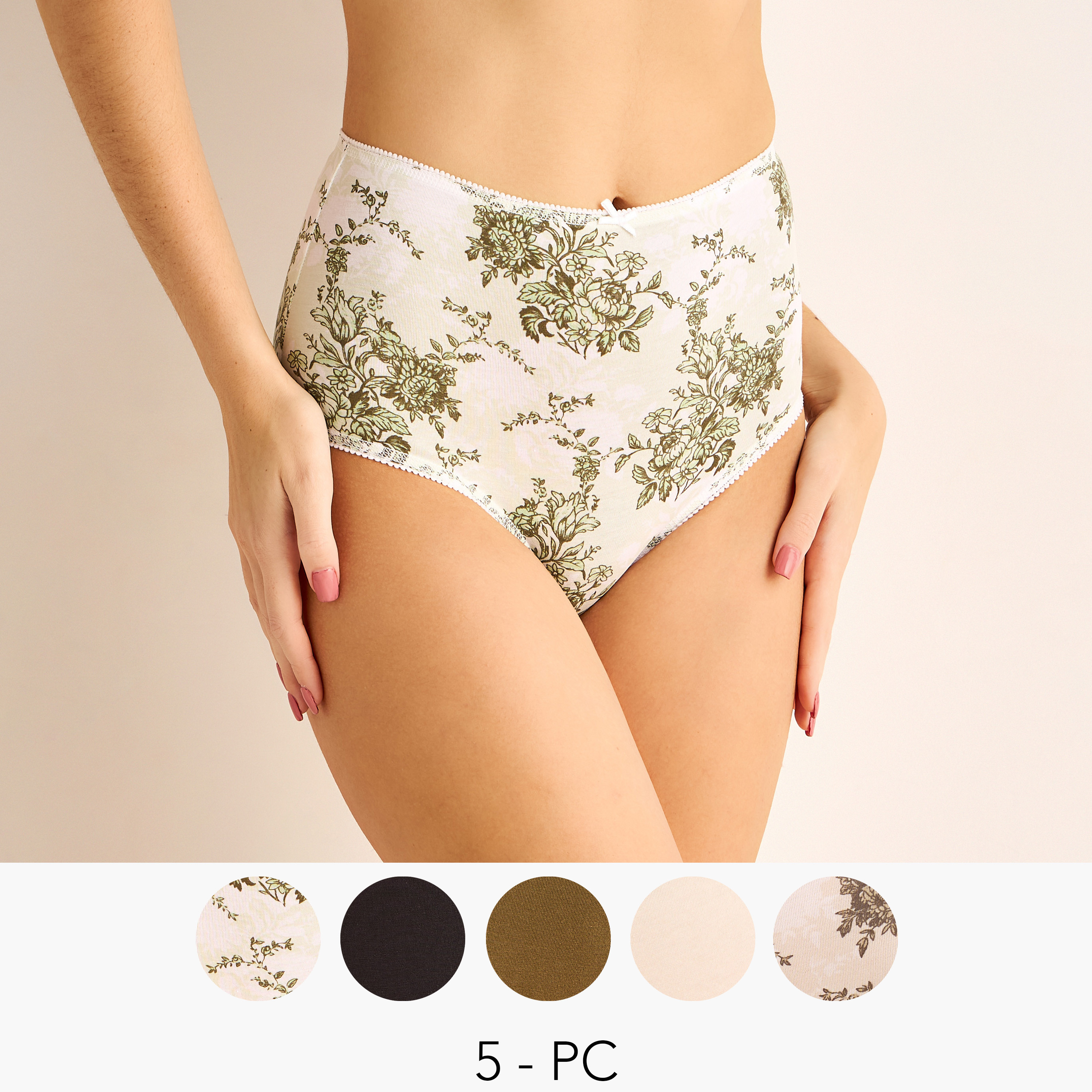 Set of 5 - Full Briefs High Waist Bow Accent-women-clothing-lingerie-panties-image-1
