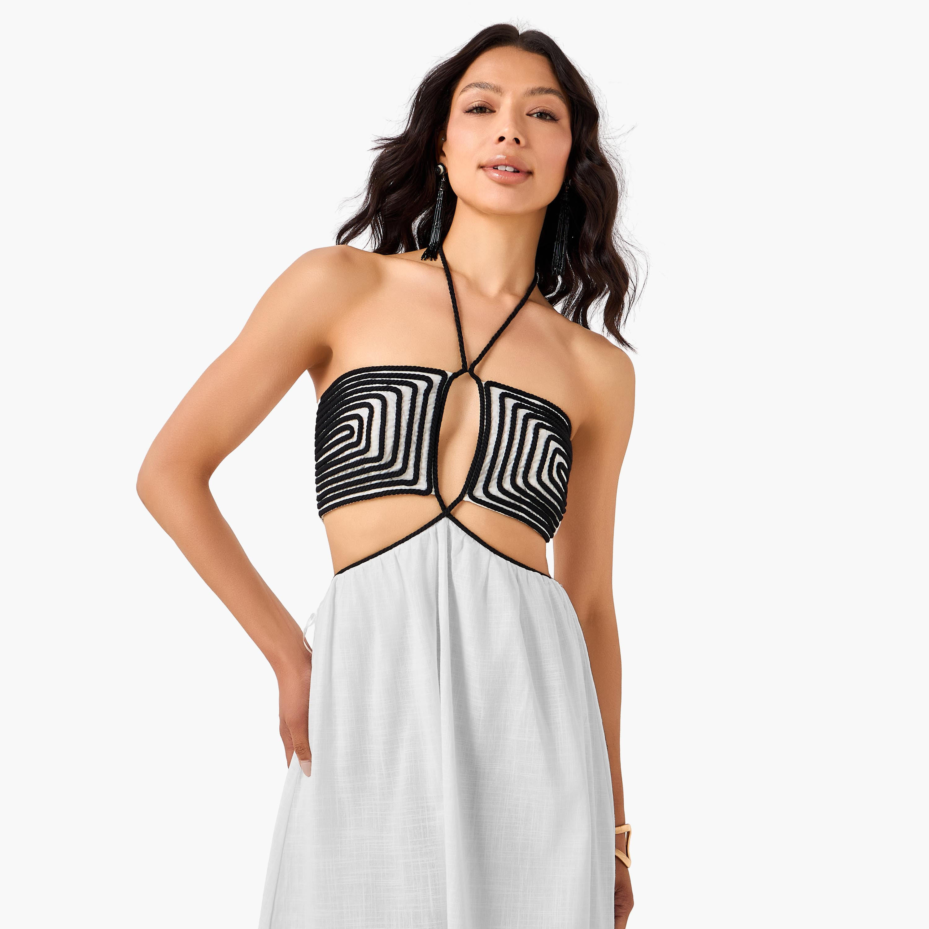 Women Geometric Rope Detail Halter Neck Maxi Dress-women-clothing-dresses-image-6