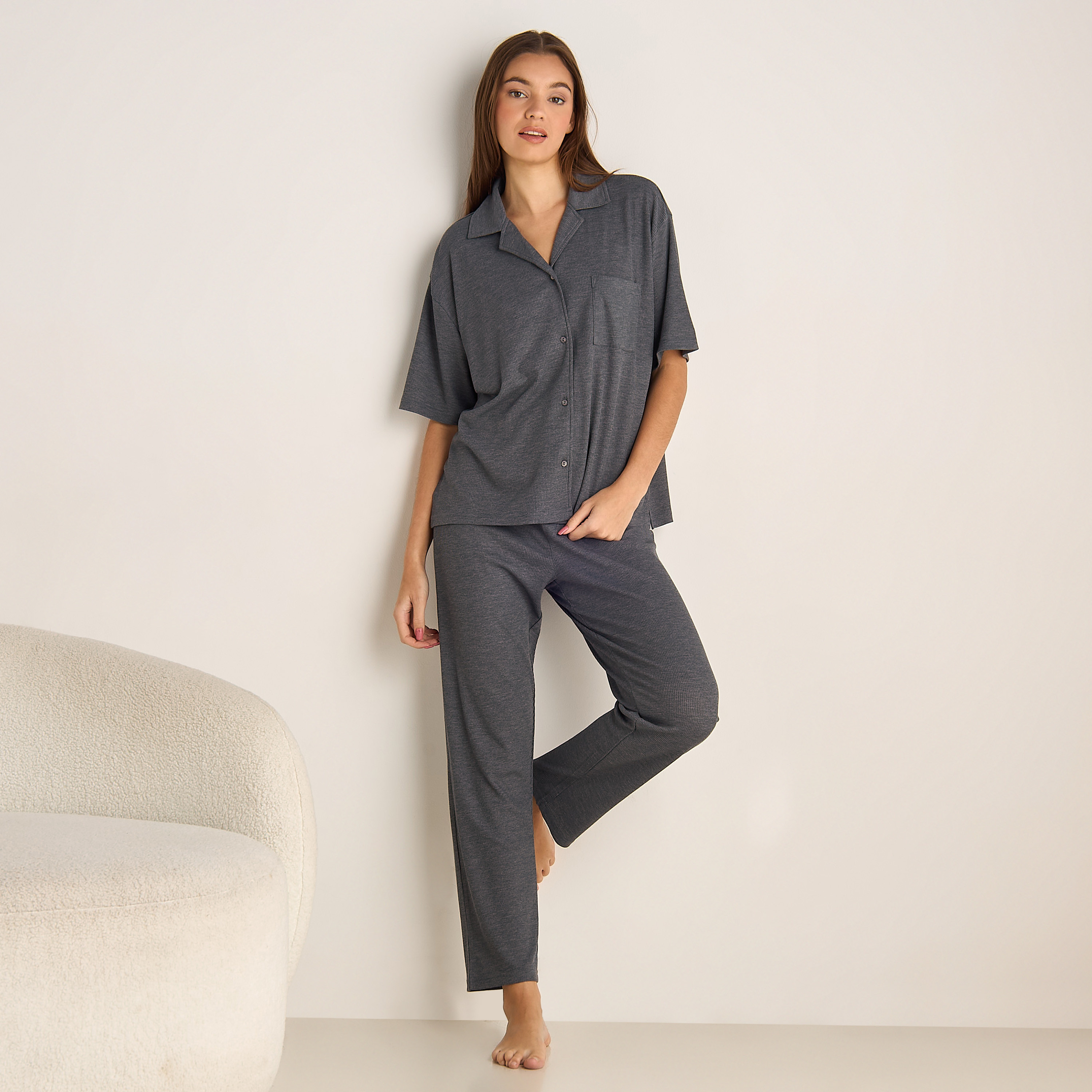 Pyjama Set Button-Down Shirt & Pants-women-clothing-nightwear-pyjamas-longsets-image-1