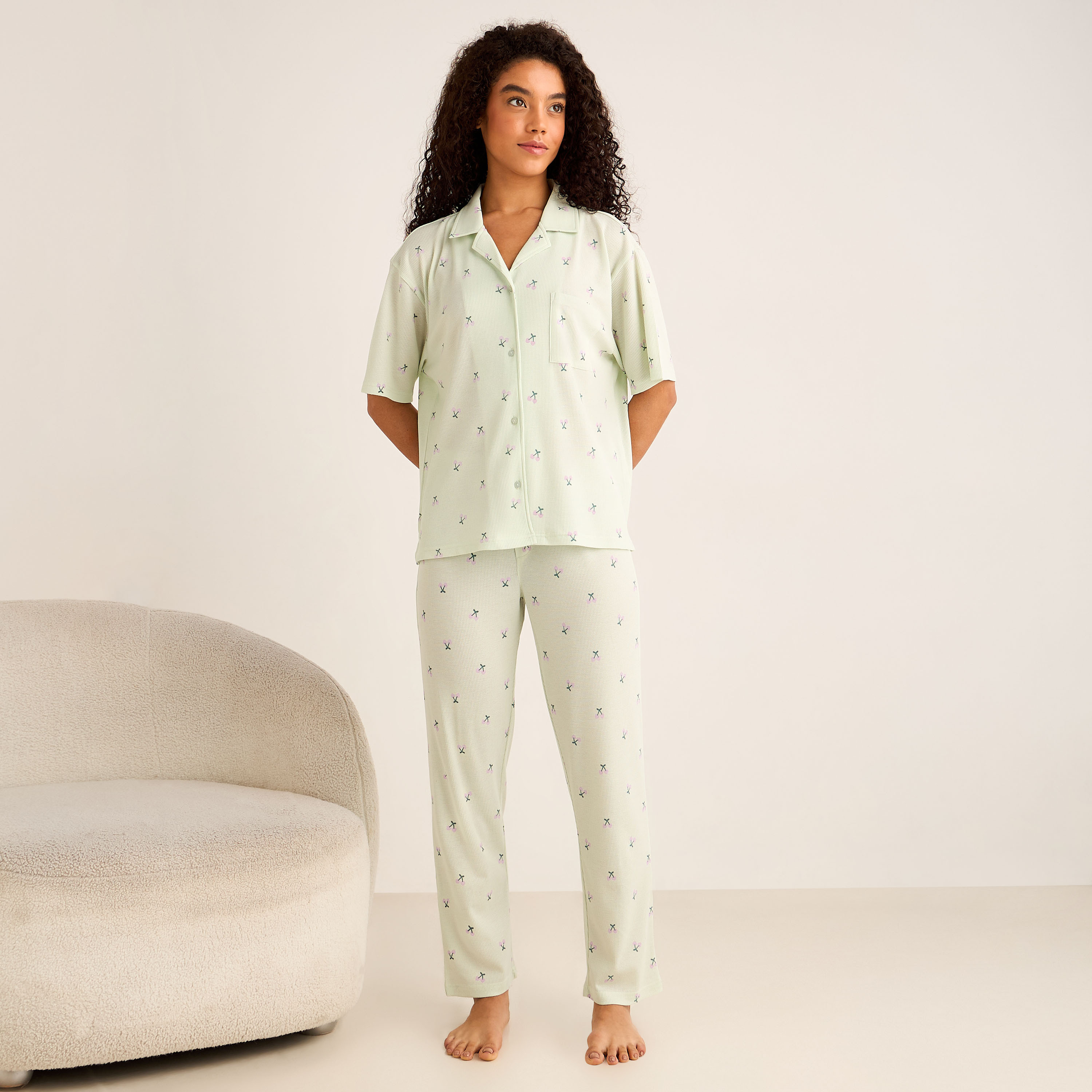 Pyjama Set Button-Down Shirt & Pants-women-clothing-nightwear-pyjamas-longsets-image-1