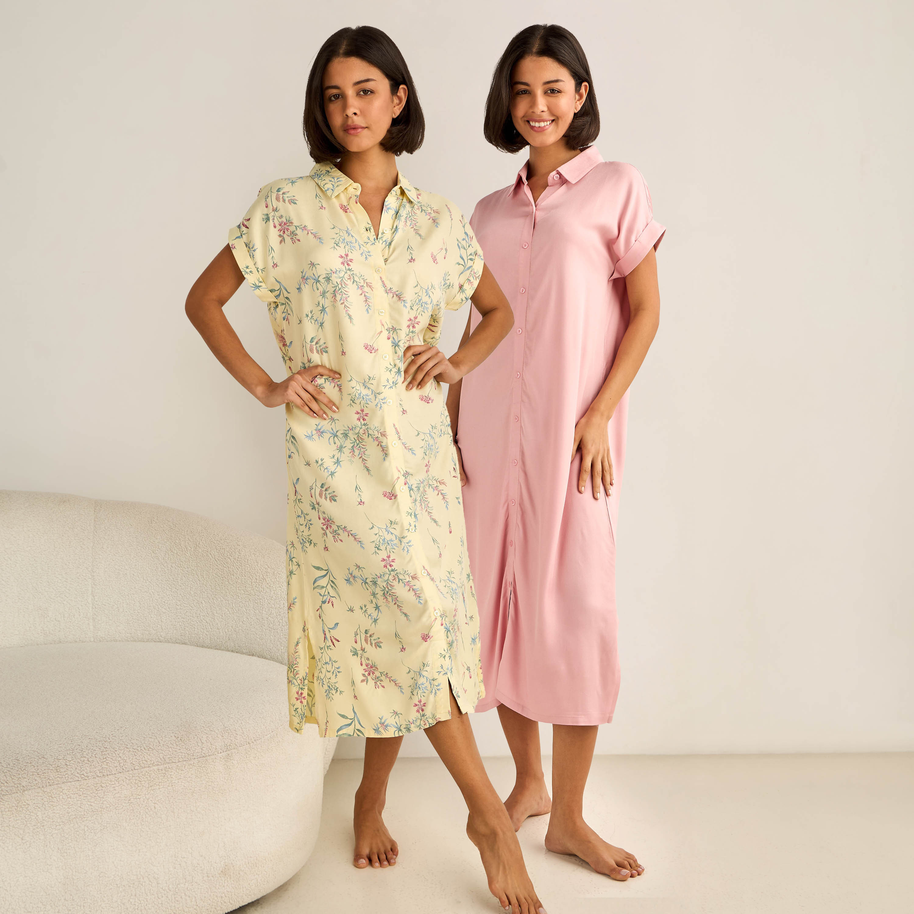 Night Dress Short Sleeves Assorted Print Viscose - Set of 2-women-clothing-nightwear-nighties-image-1