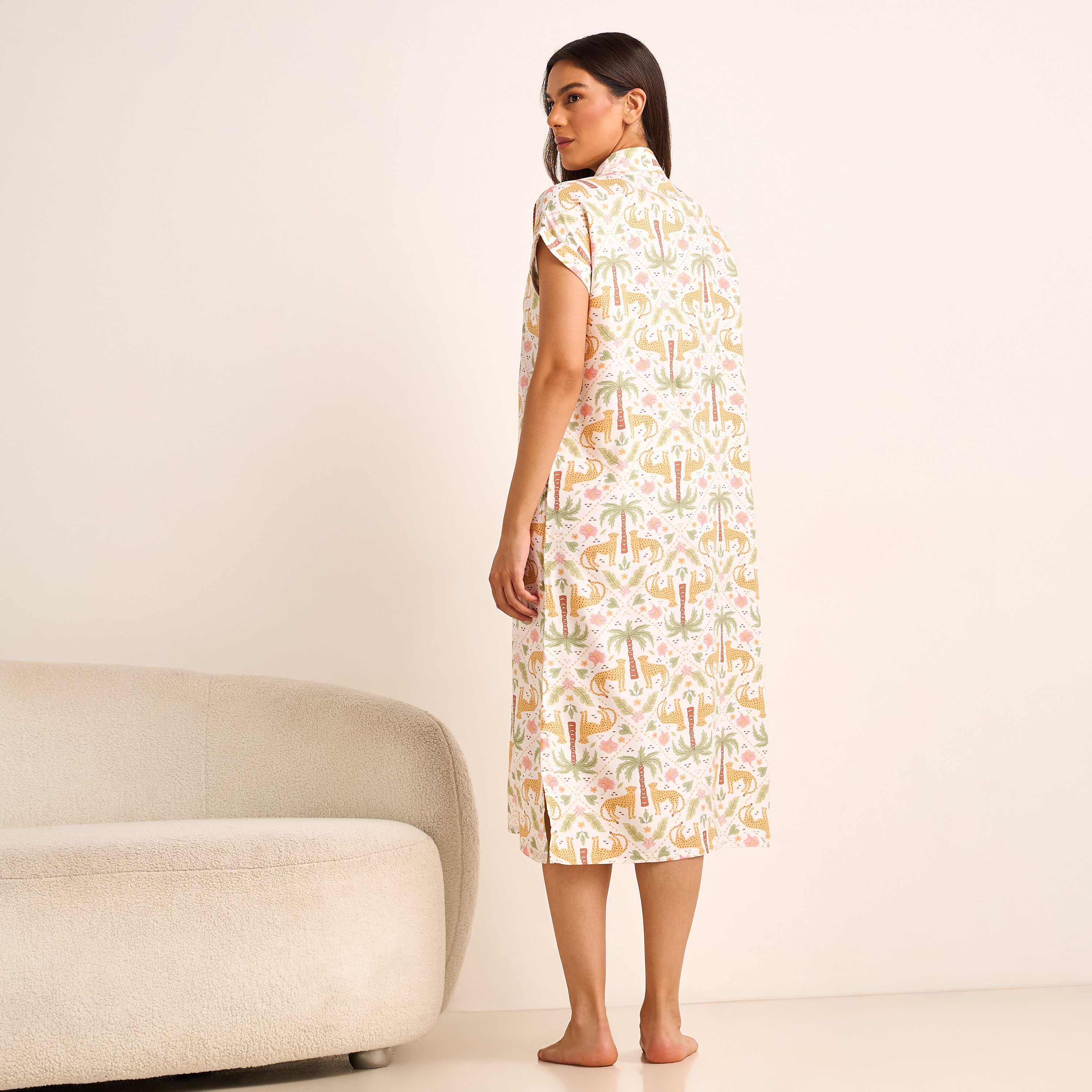 Midi Length Night Dress Short Sleeves Printed Viscose - Set of 2-women-clothing-nightwear-nighties-image-4