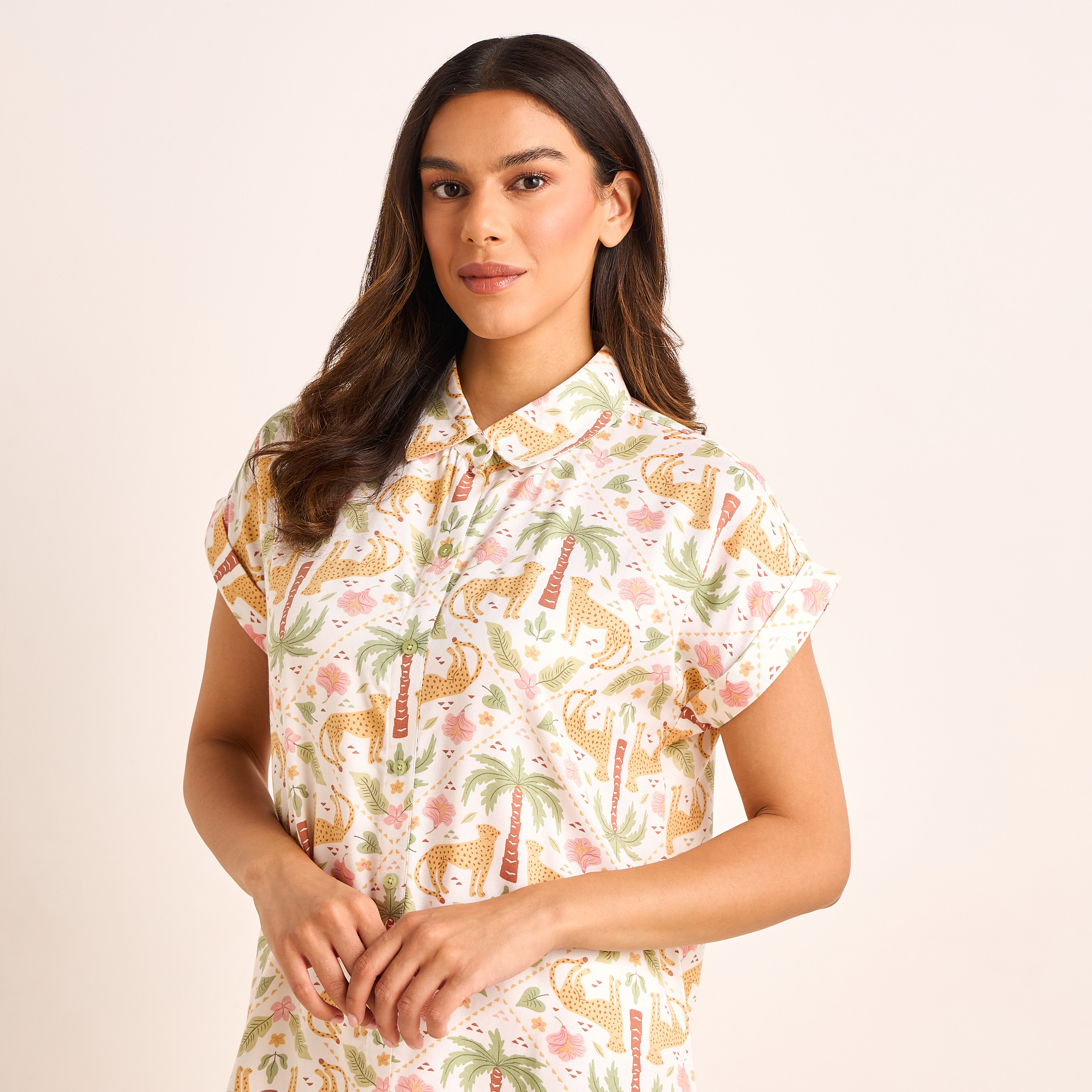 Midi Length Night Dress Short Sleeves Printed Viscose - Set of 2-women-clothing-nightwear-nighties-image-5