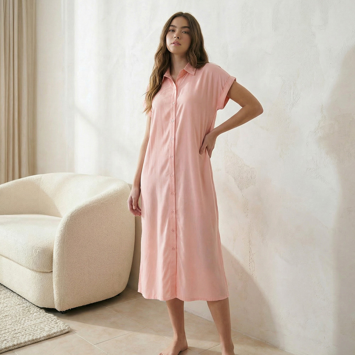 Midi Length Night Dress Short Sleeves Printed Viscose - Set of 2-women-clothing-nightwear-nighties-image-6