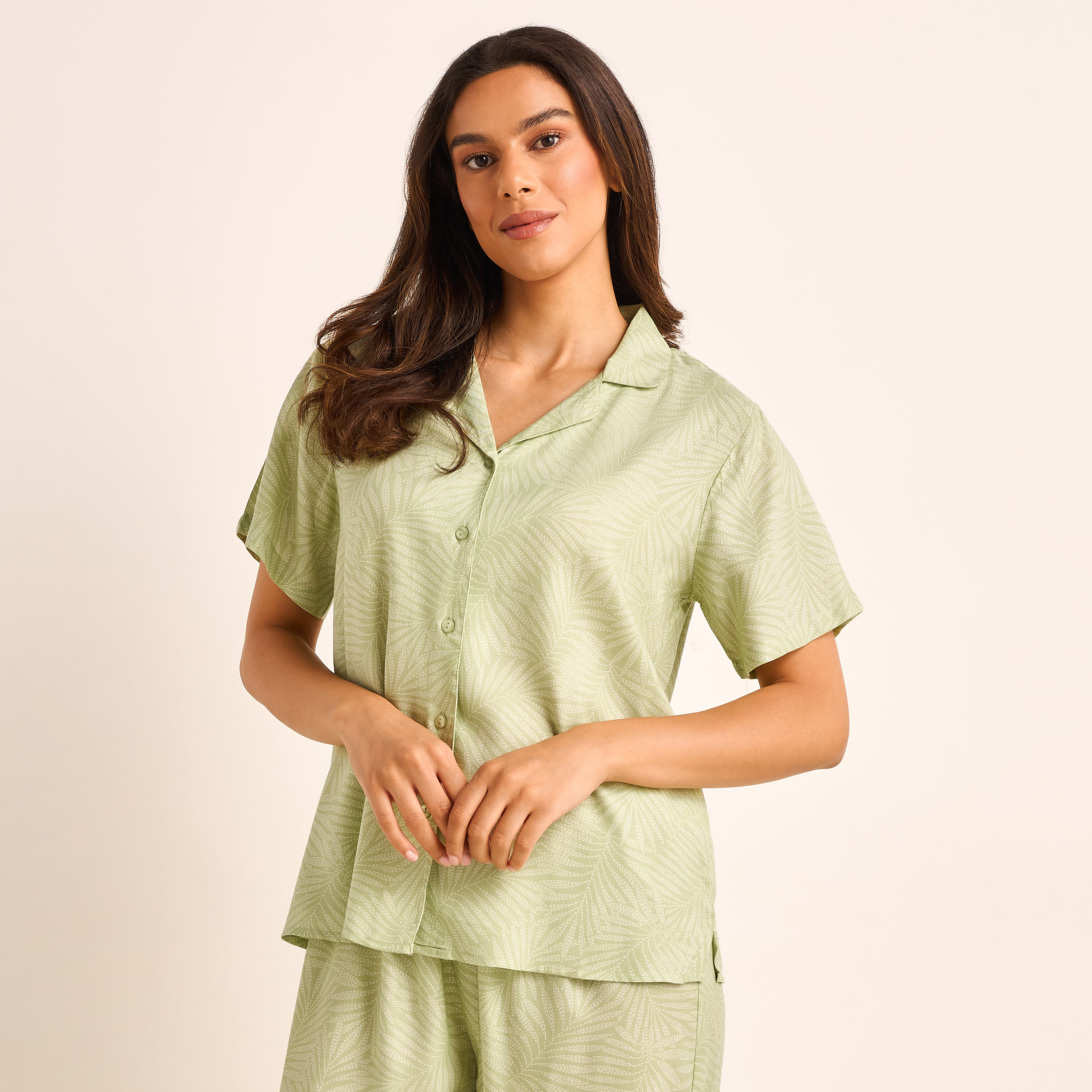 Pyjama Set Button-Down Shirt and Pants with Eye Mask-women-clothing-nightwear-pyjamas-longsets-image-2
