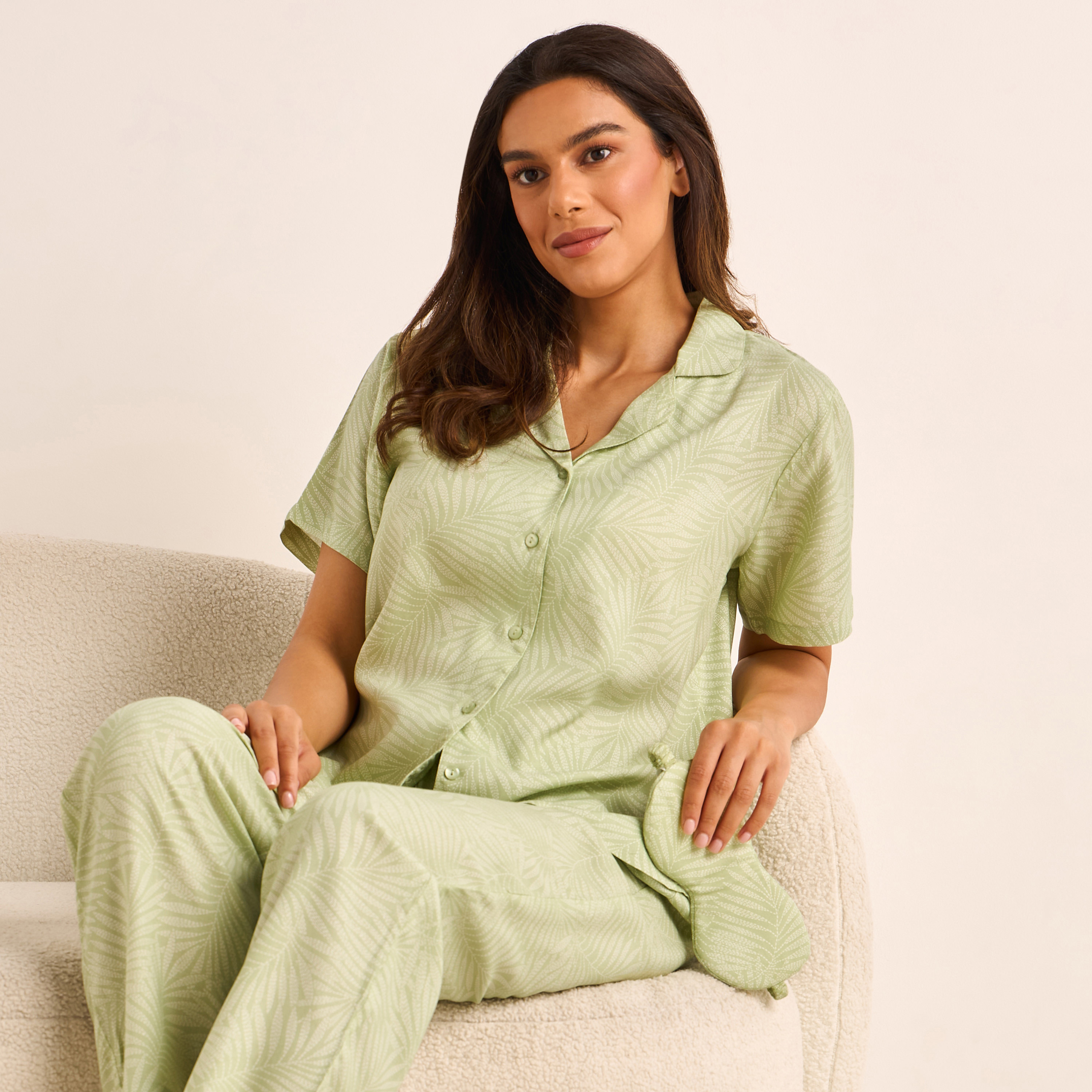 Pyjama Set Button-Down Shirt and Pants with Eye Mask-women-clothing-nightwear-pyjamas-longsets-image-6