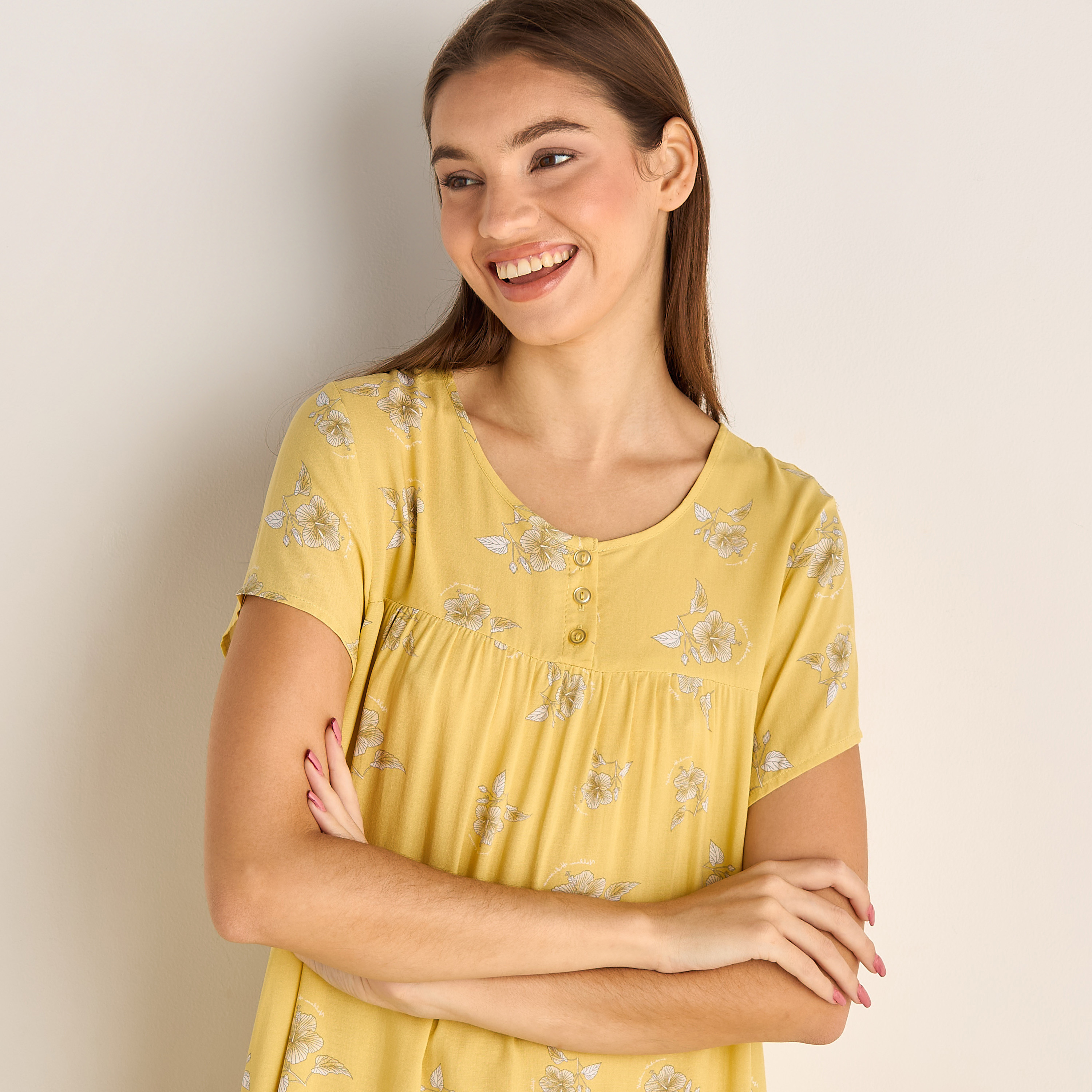 Midi Night Dress Short Sleeves Floral Print Viscose-women-clothing-nightwear-nighties-image-4