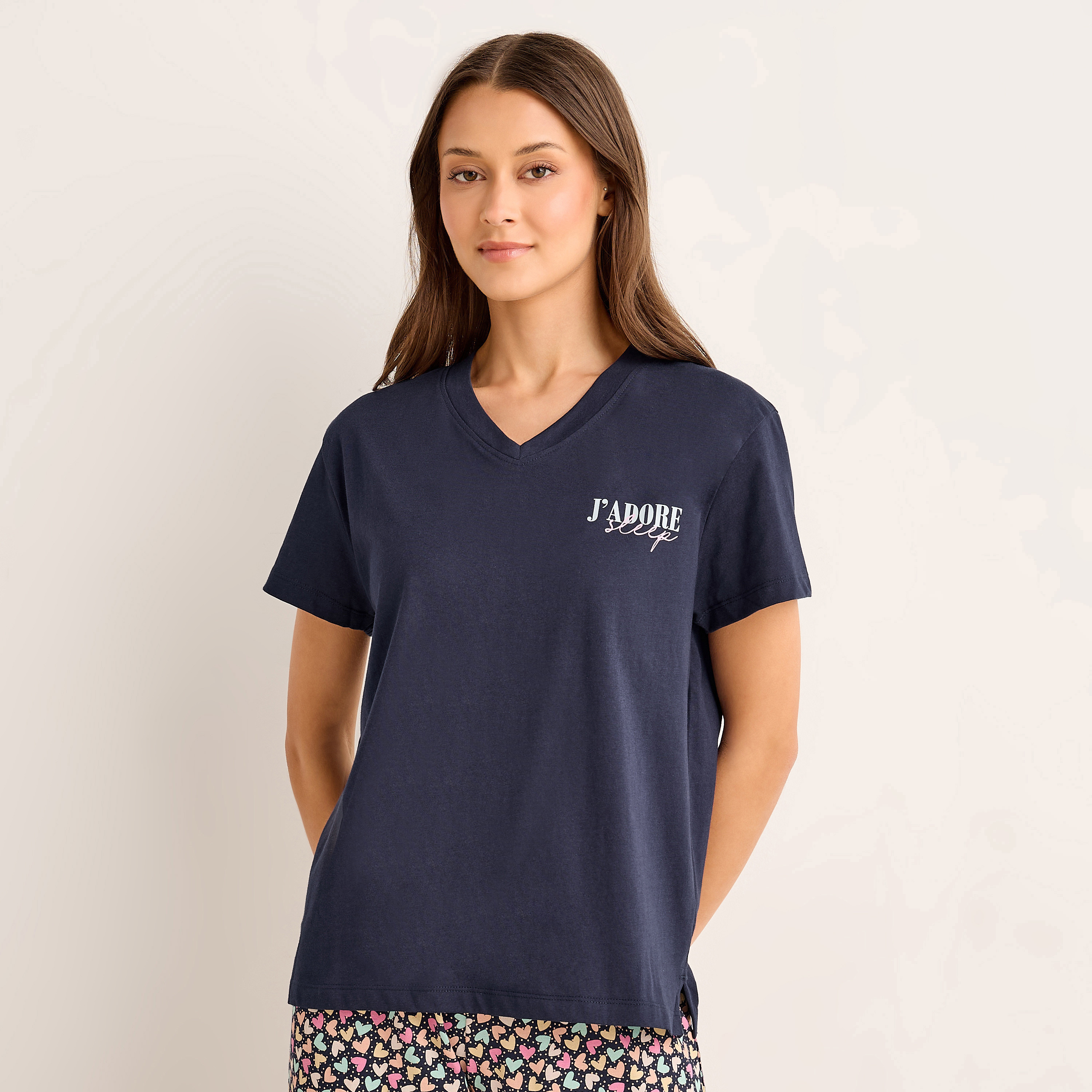 Pyjama Set V-neck T-shirt & Trousers Cotton-women-clothing-nightwear-pyjamas-longsets-image-2