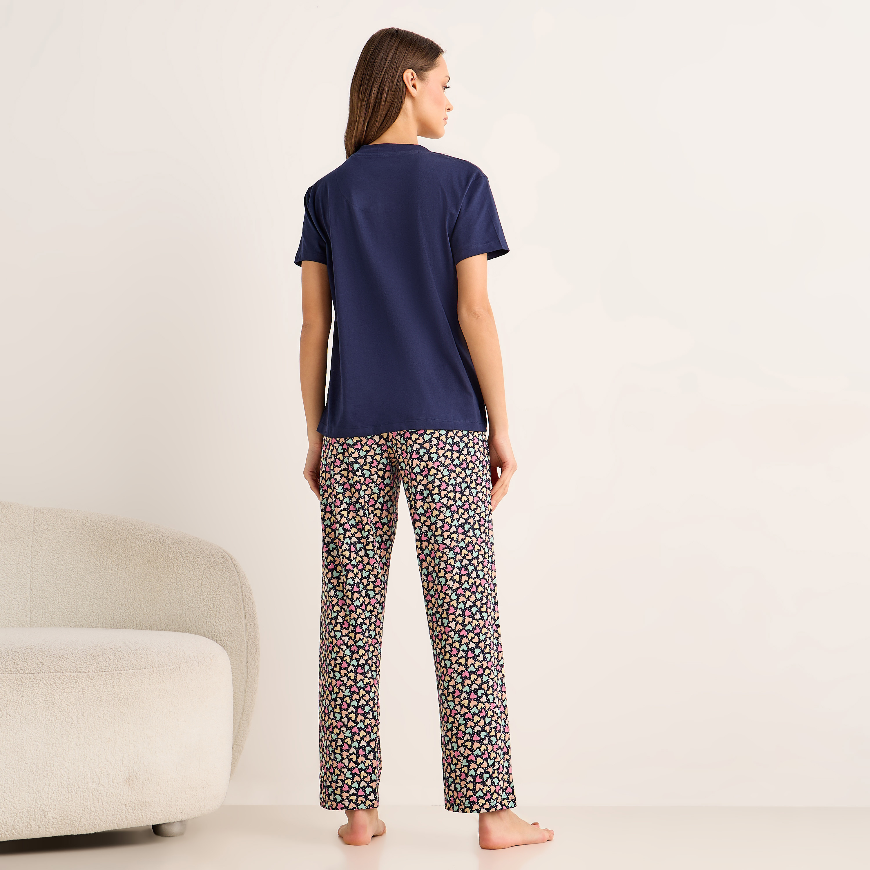Pyjama Set V-neck T-shirt & Trousers Cotton-women-clothing-nightwear-pyjamas-longsets-image-4