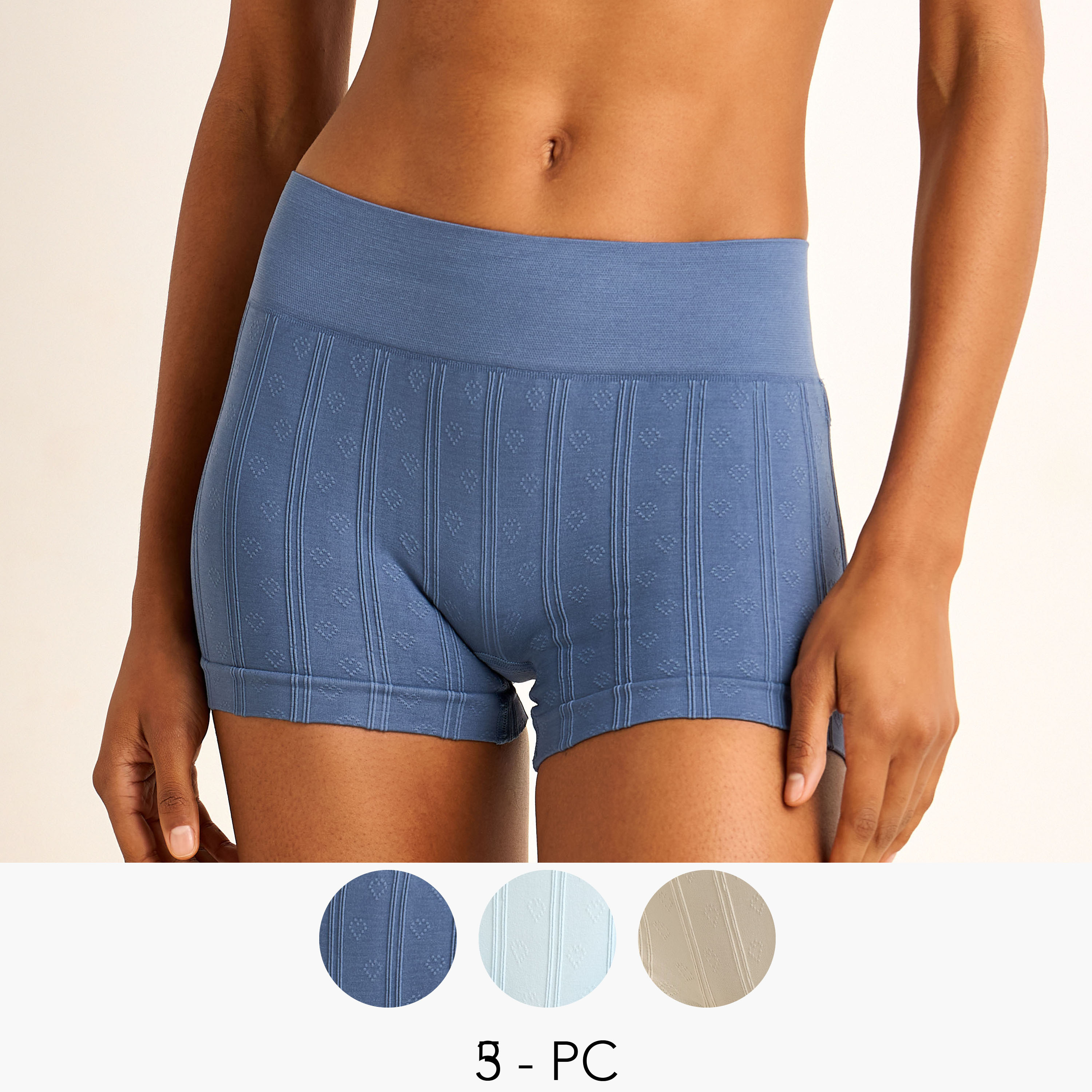 طقم سروال داخلي بوي شورت بارز الملمس - 3 قطع-women-clothing-lingerie-panties-image-1