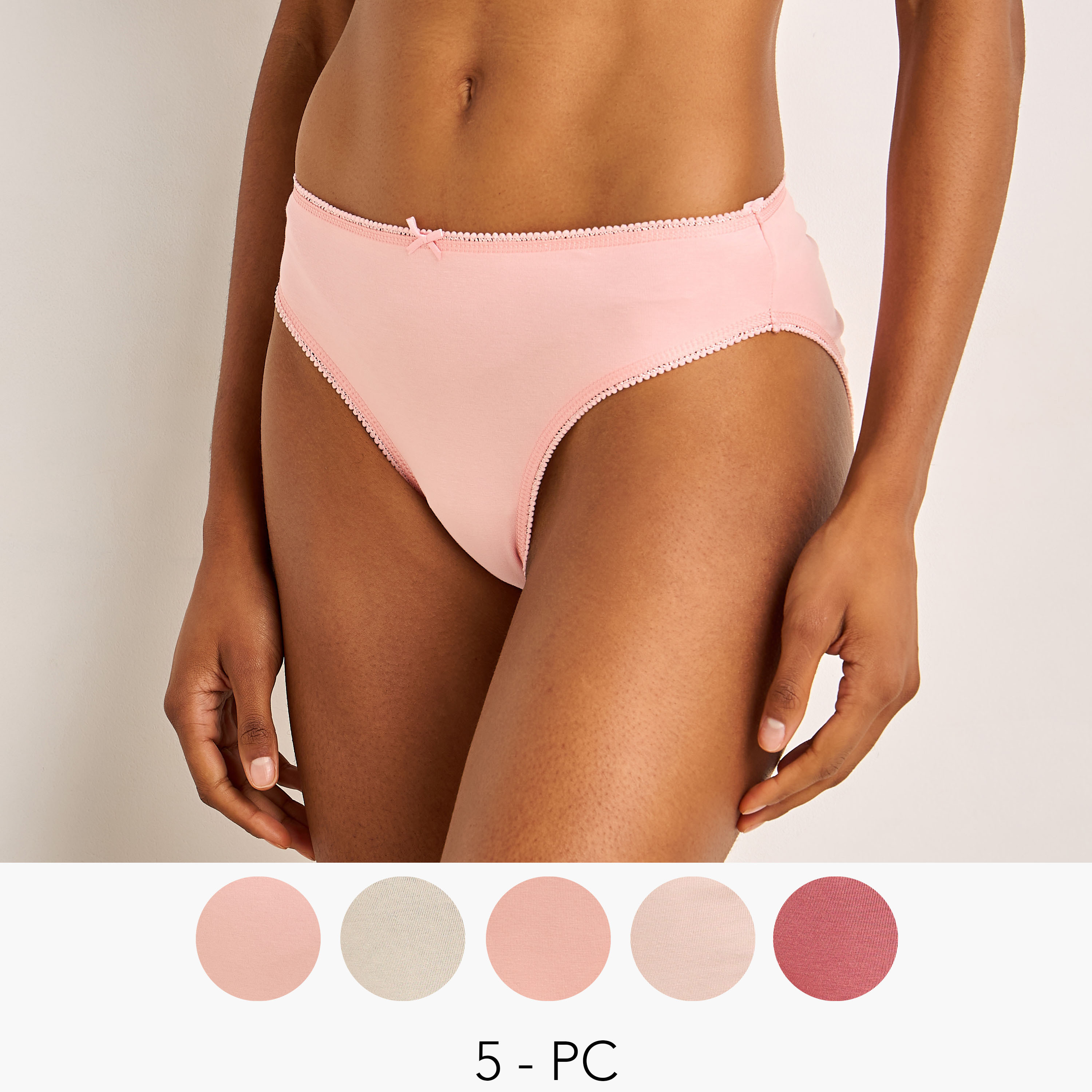 طقم سراويل بيكيني بتفاصيل فيونكة - 5 قطع-women-clothing-lingerie-panties-image-1