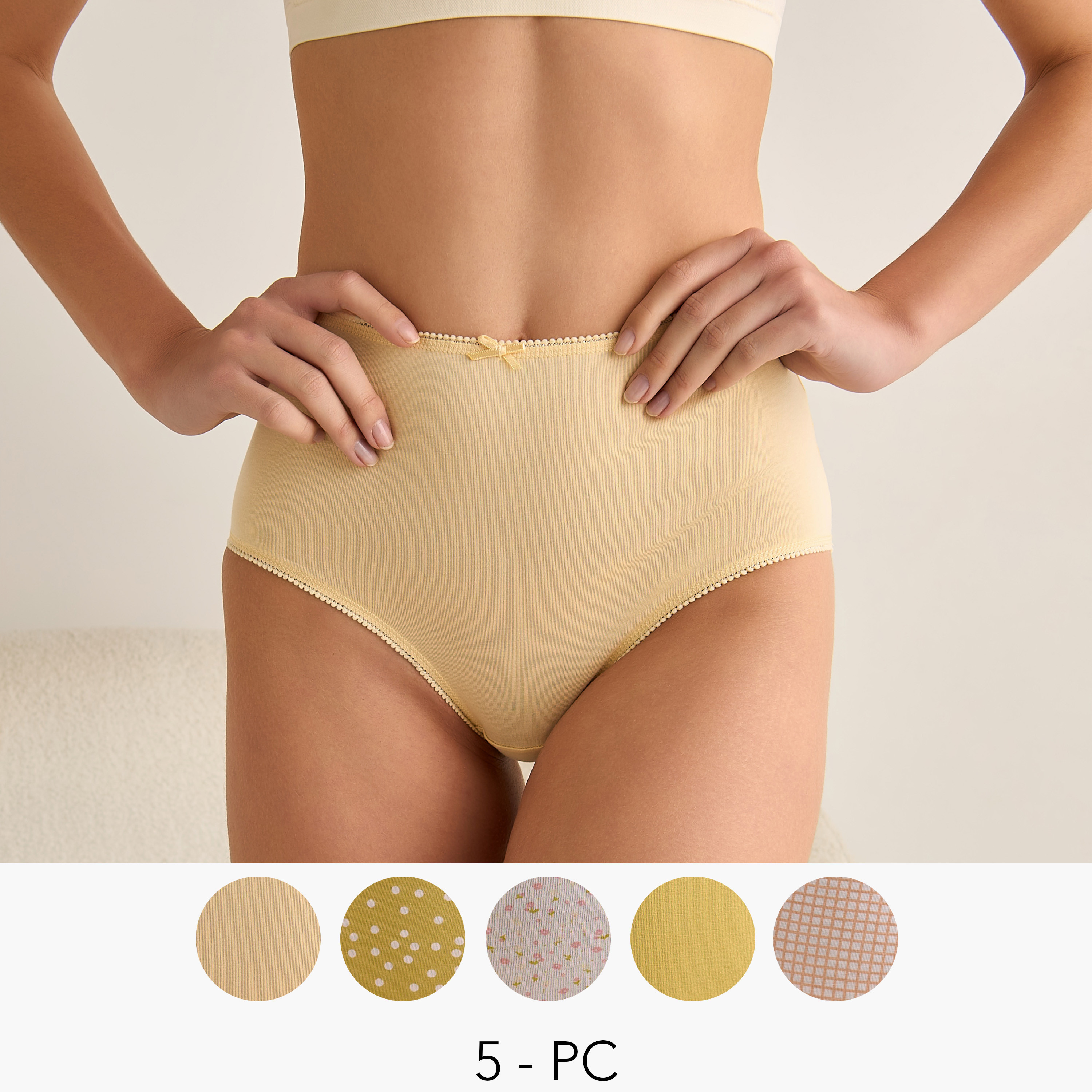 Set of 5 - Full Briefs High Waist Bow Accent-women-clothing-lingerie-panties-image-1