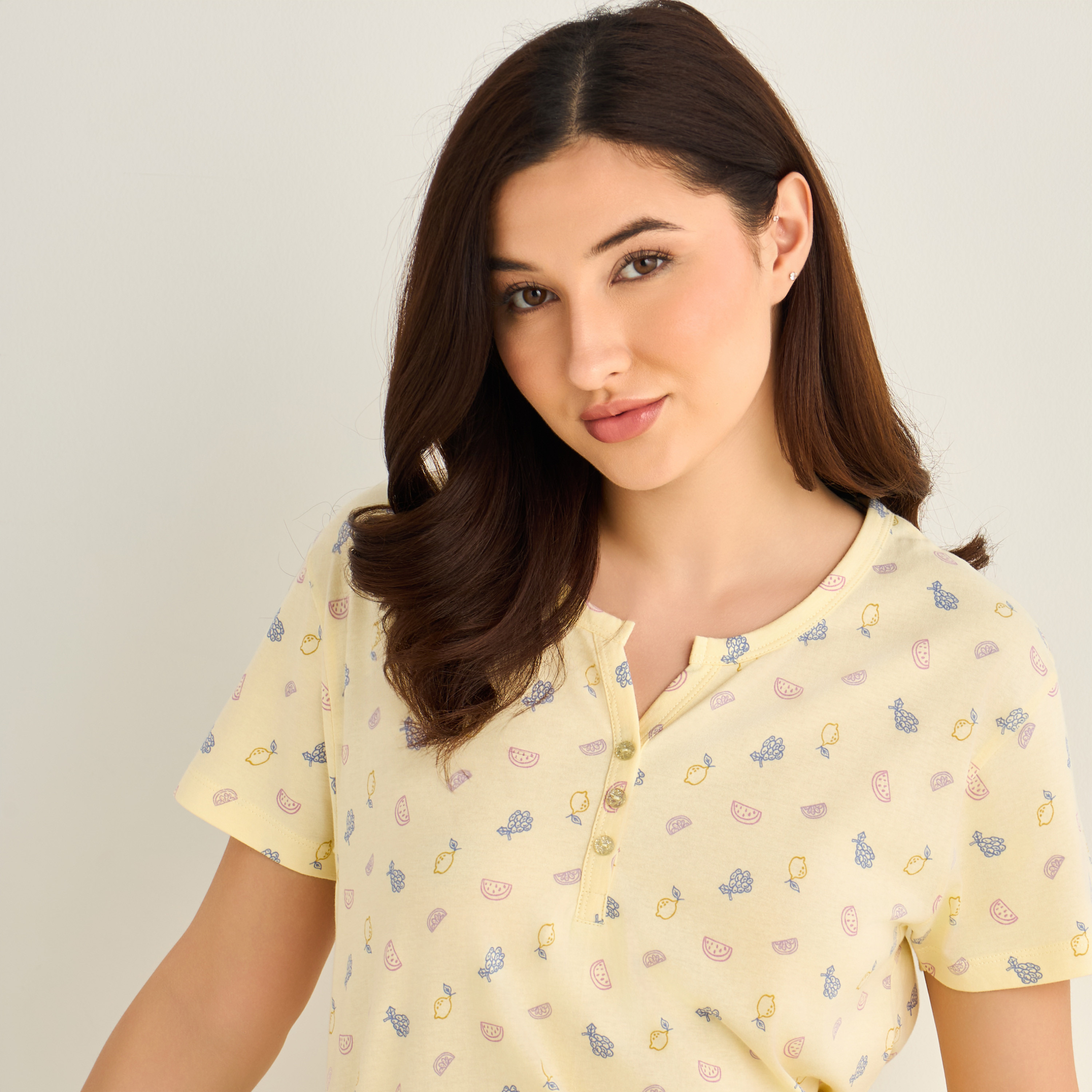 Midi Night Dress Short Sleeve Fruit Print Cotton-women-clothing-nightwear-nighties-image-4