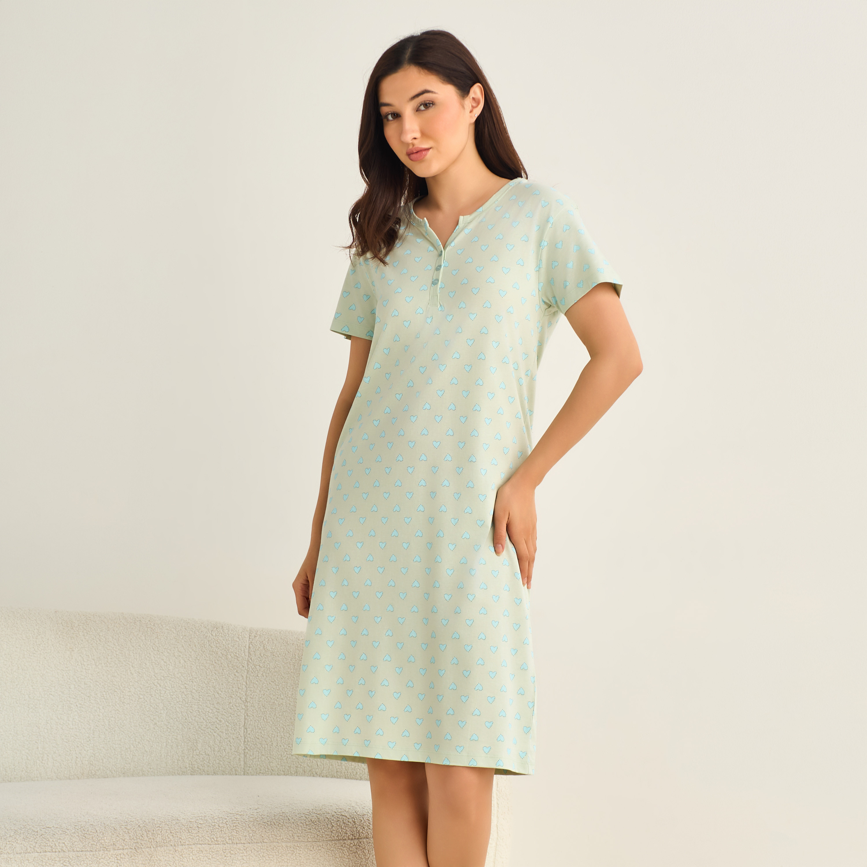 Midi Night Dress Short Sleeve Fruit Print Cotton-women-clothing-nightwear-nighties-image-2