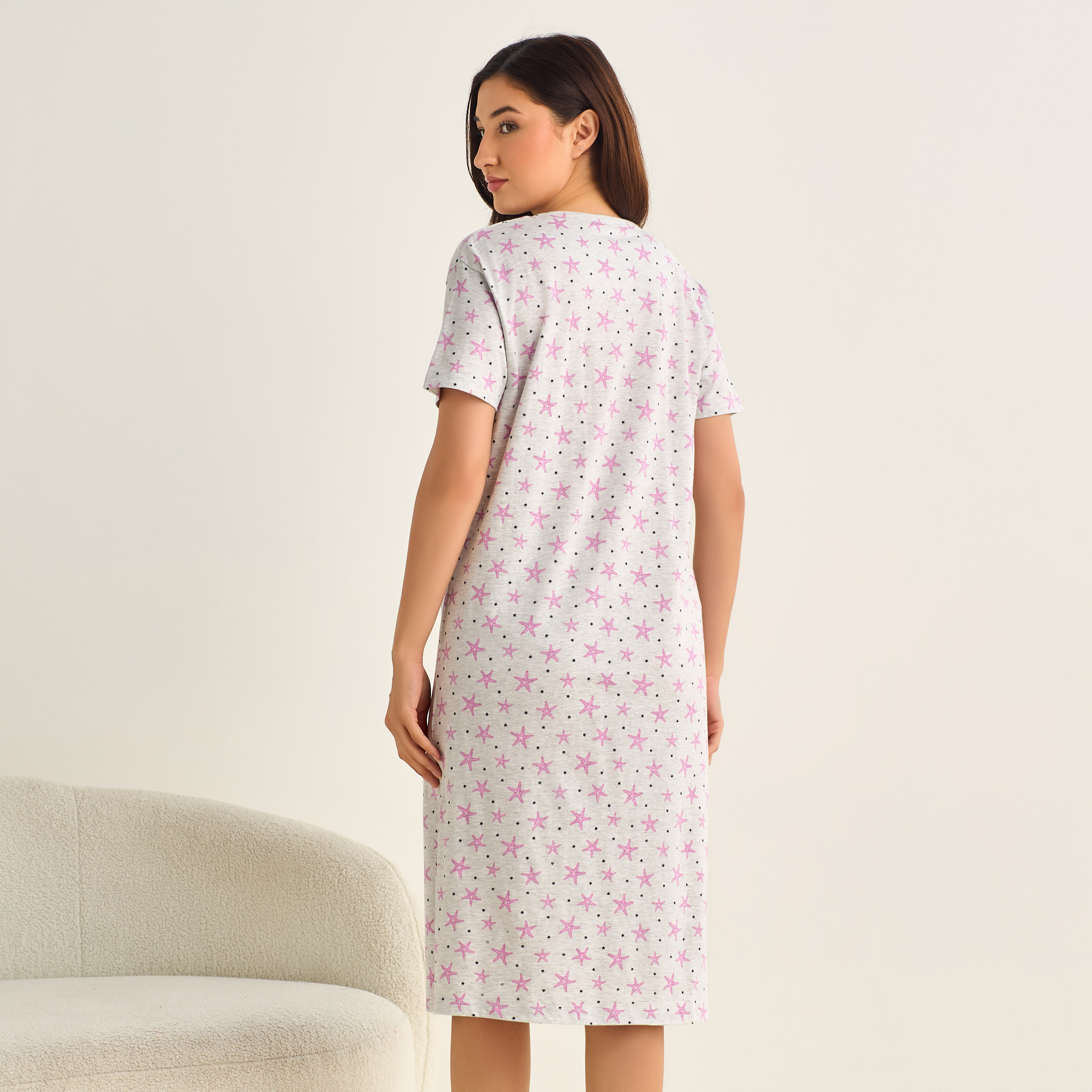 Midi Night Dress Short Sleeve Fruit Print Cotton-women-clothing-nightwear-nighties-image-3