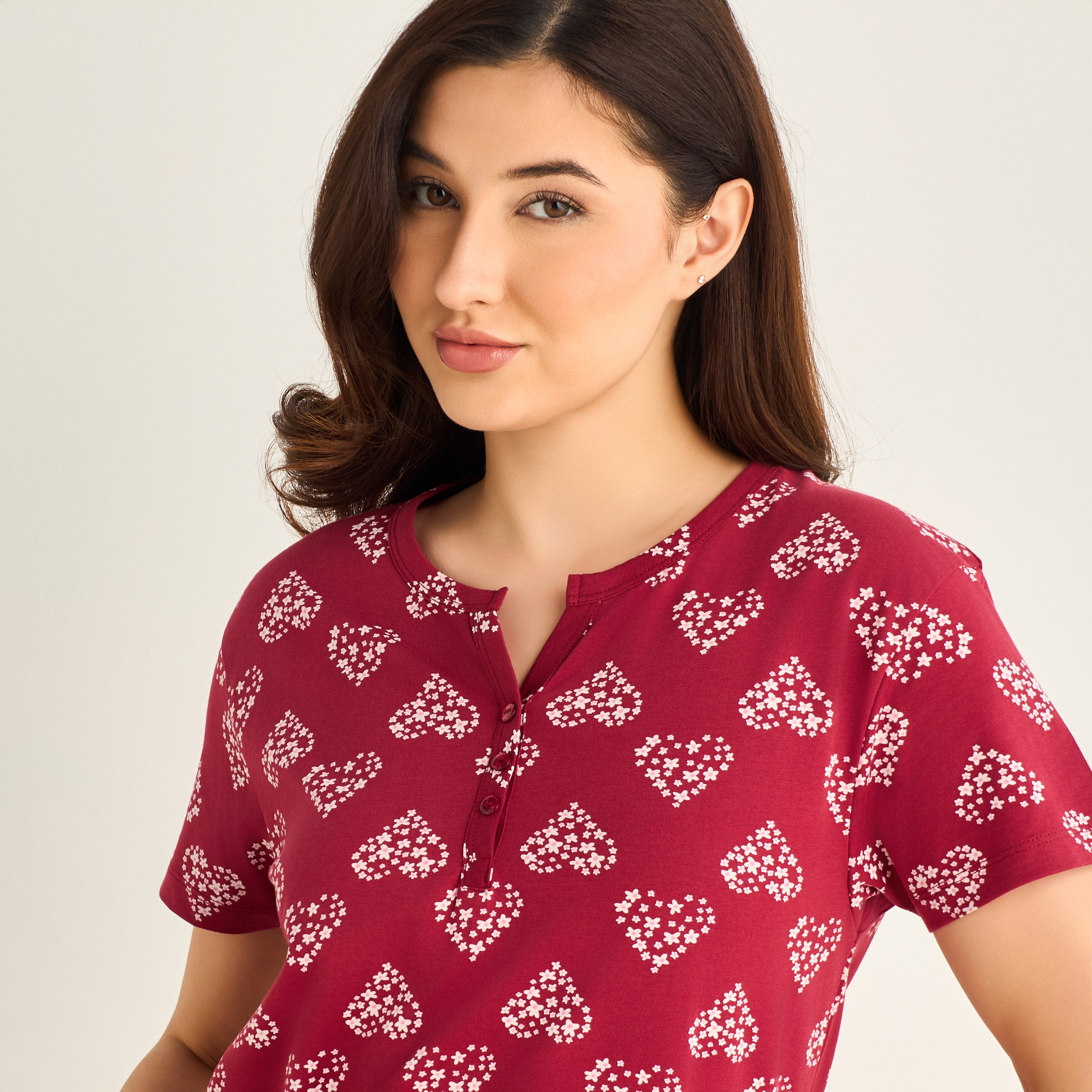 فستان نوم قطن ميدي بأكمام قصيرة وطبعات-women-clothing-nightwear-nighties-image-2