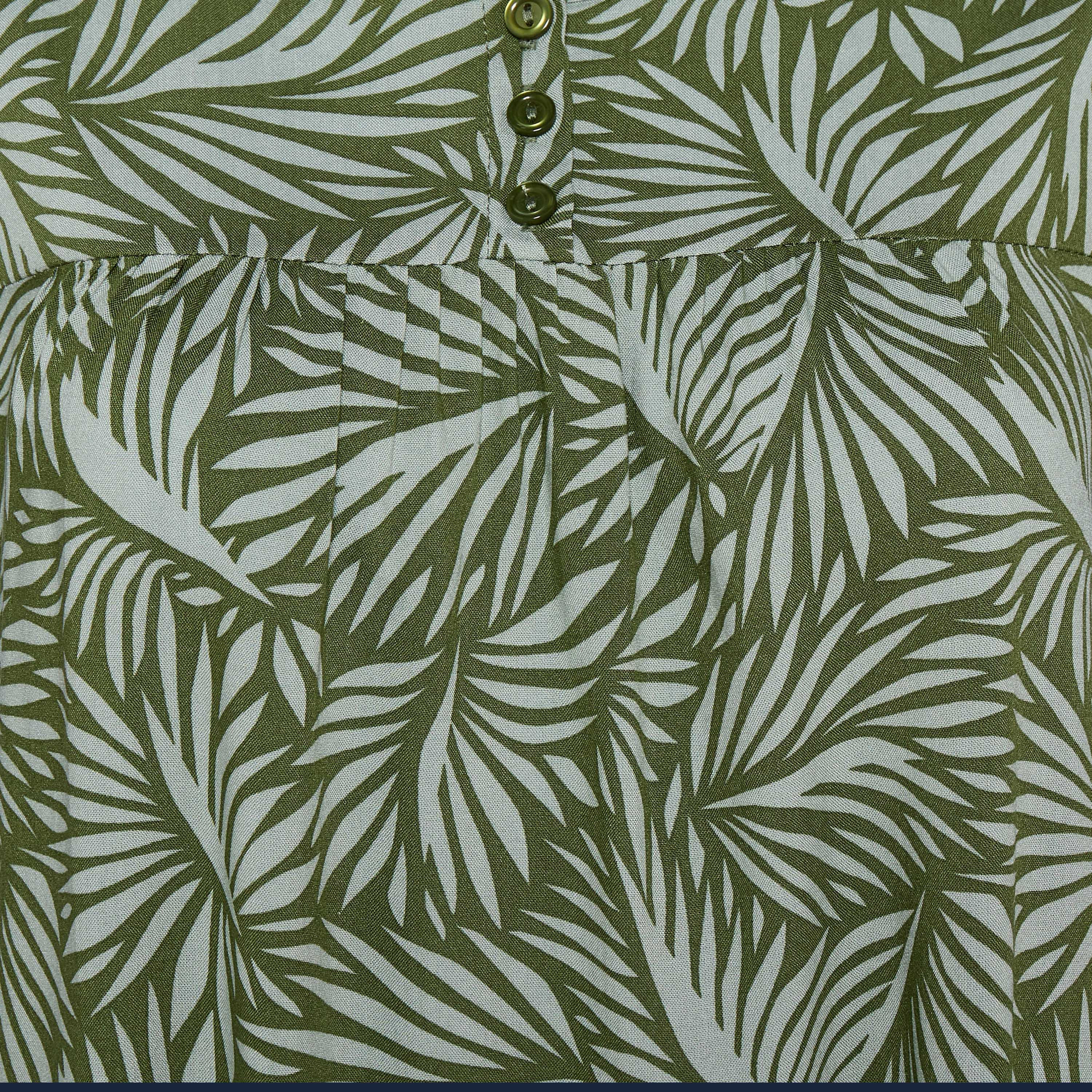 Midi Night Dress Short Sleeves Leaf Print Viscose-women-clothing-nightwear-nighties-image-2