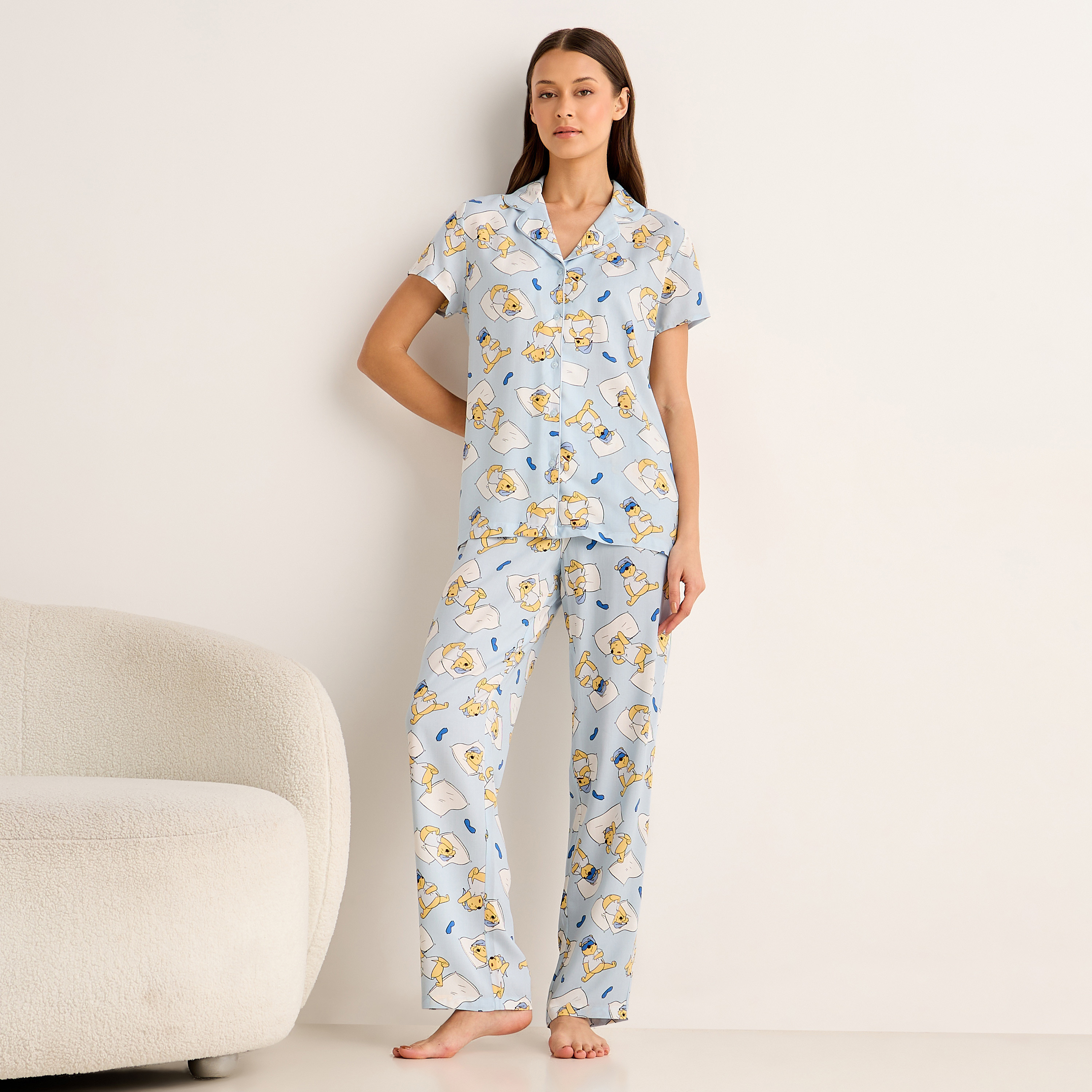 Pyjama Set Button-Down Shirt & Trousers Viscose-women-clothing-nightwear-pyjamas-longsets-image-1