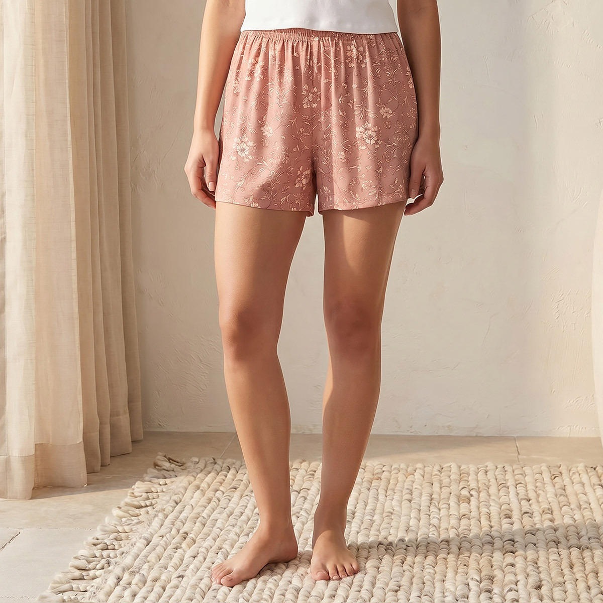 Printed Viscose Shorts with Elasticated Waist-women-clothing-nightwear-pyjamas-bottoms-image-1