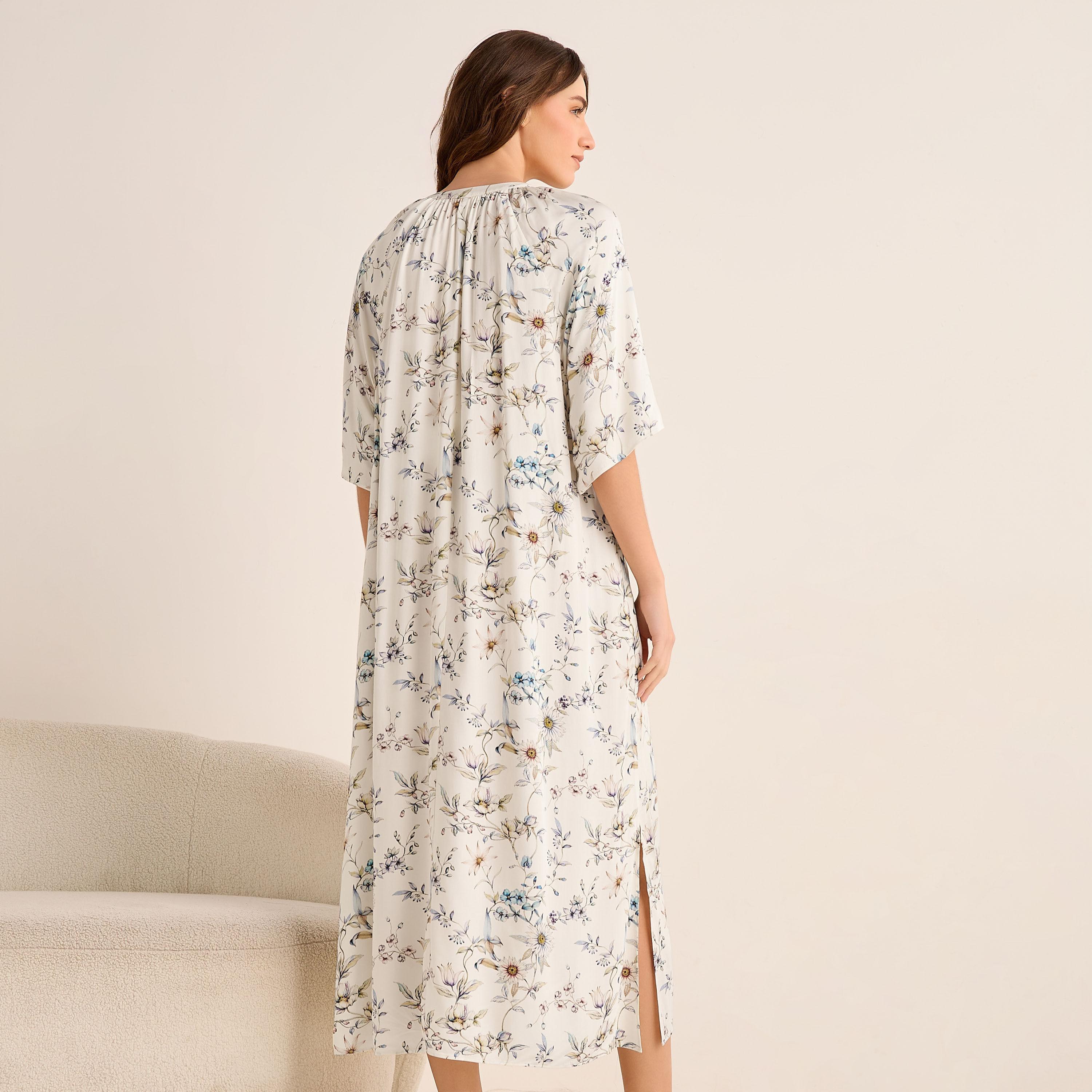 Midi Floral Print Kaftan Night Dress Modal-women-clothing-nightwear-nighties-image-4