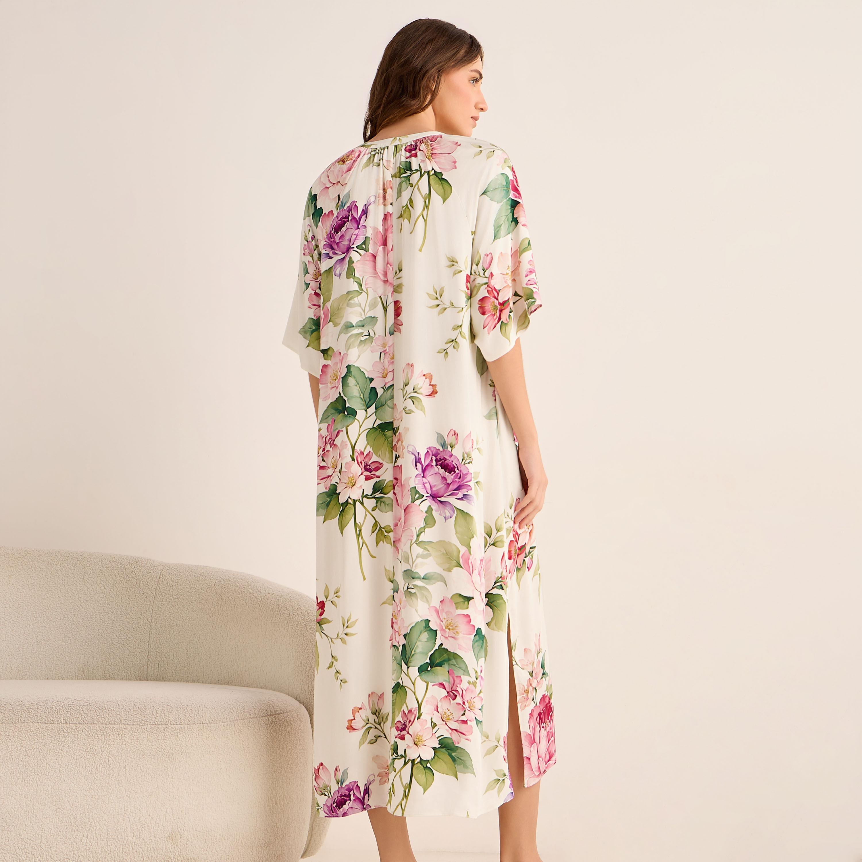 Midi Floral Print Kaftan Night Dress Modal-women-clothing-nightwear-nighties-image-4