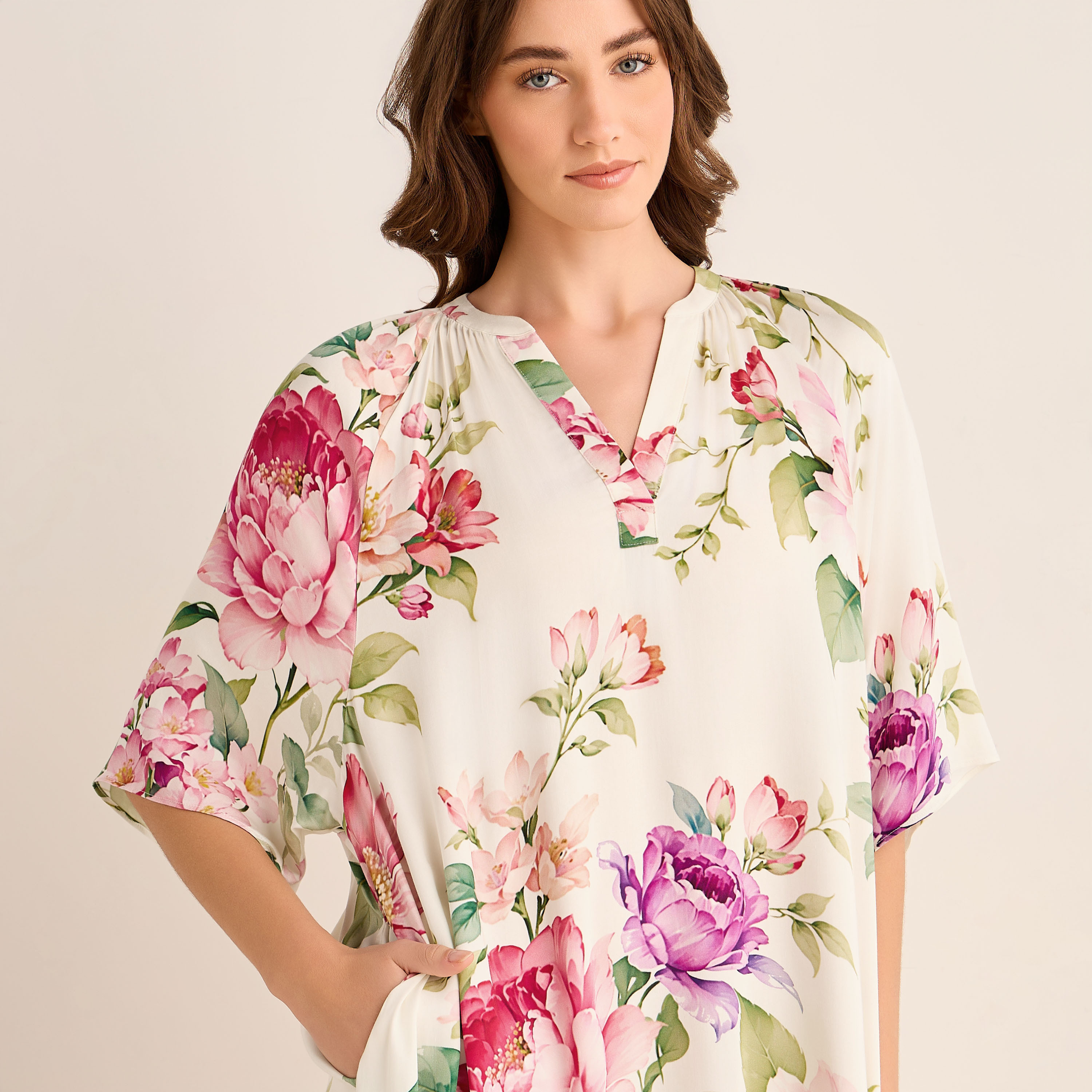 Midi Floral Print Kaftan Night Dress Modal-women-clothing-nightwear-nighties-image-5